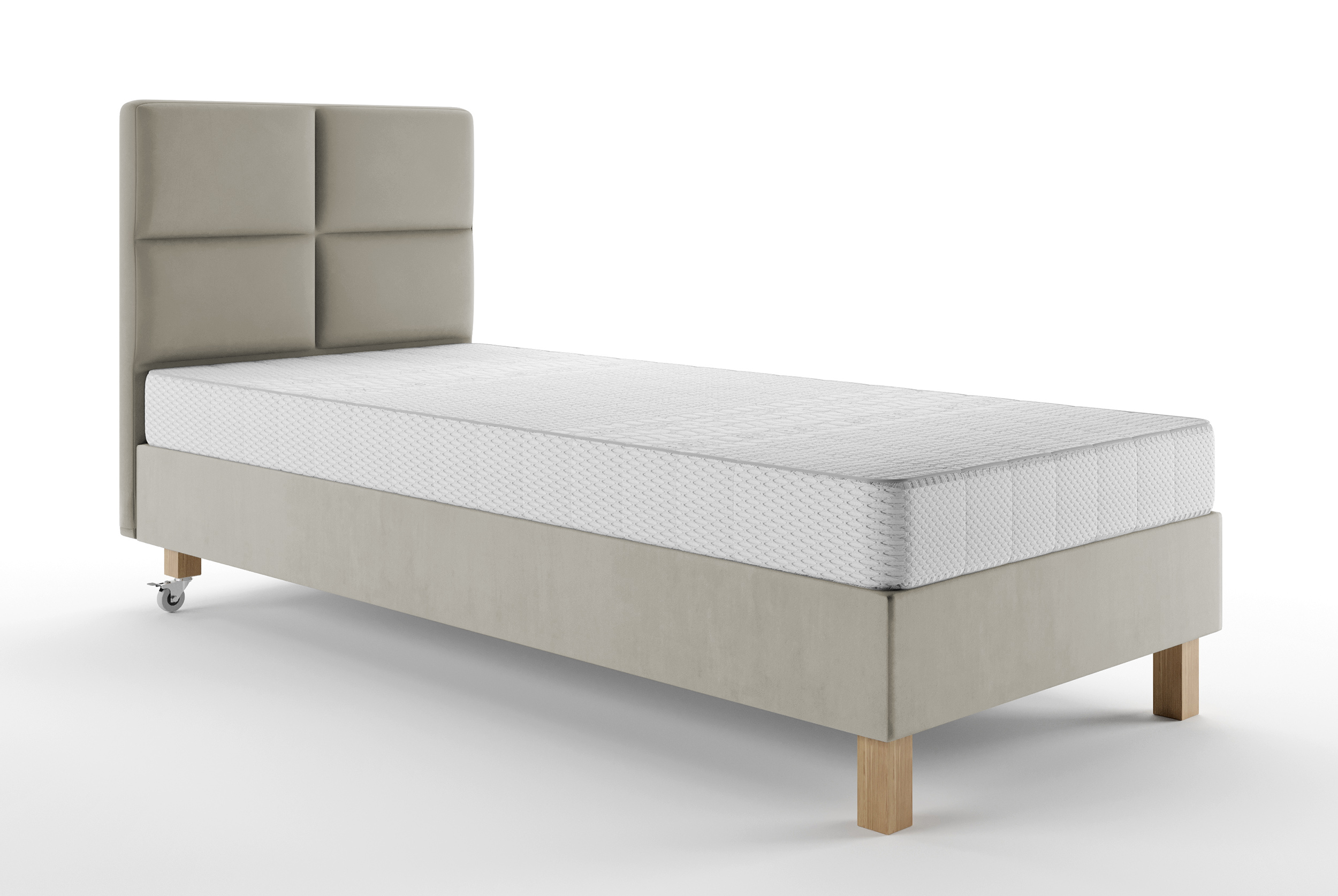 Łóżko tapicerowane 80x200 cm Donbay z wezglowiem panelowym i materacem kieszeniowym szarobeżowe welur hydrofobowy - zdjęcie 1