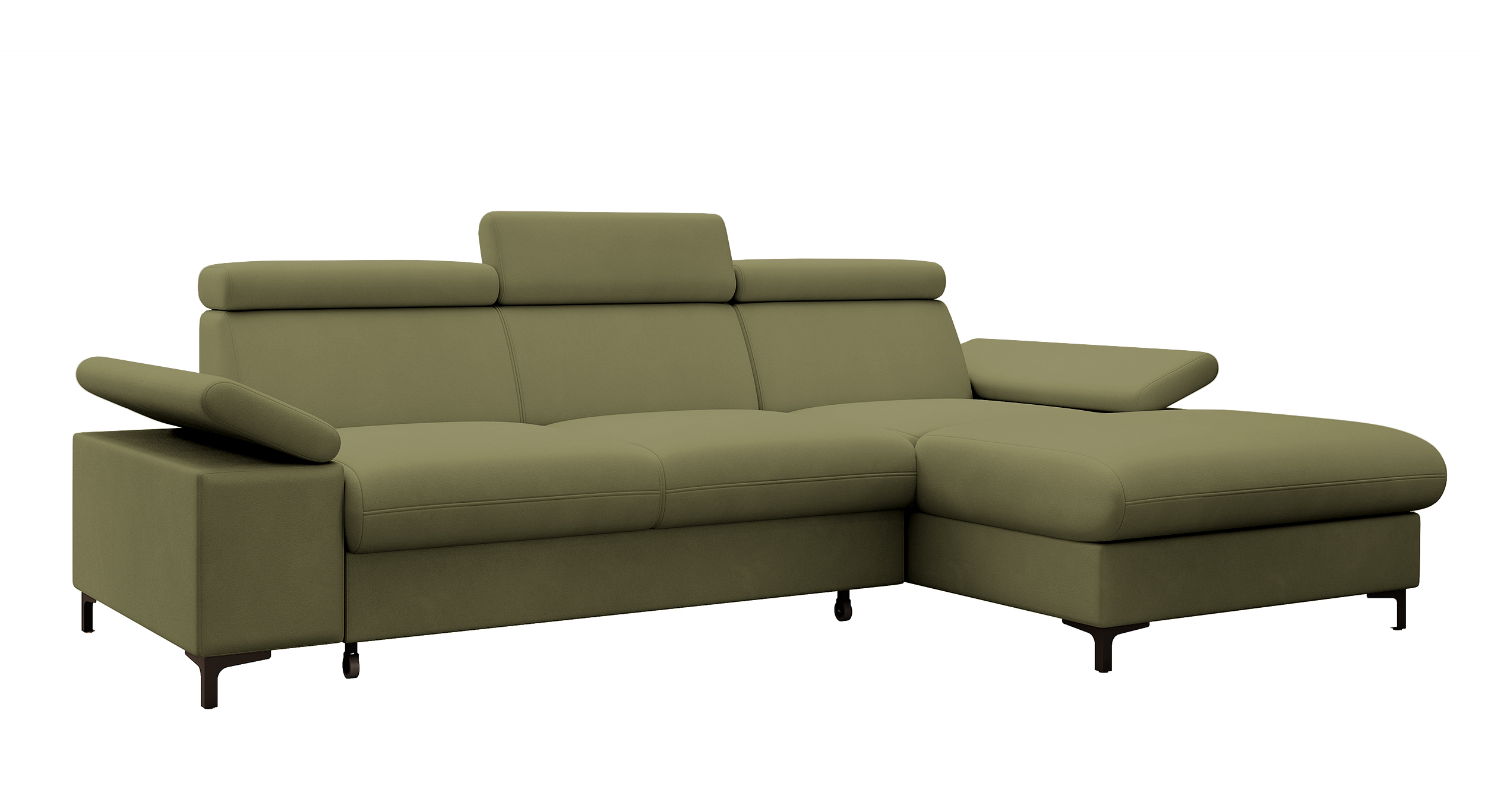 Narożnik z funkcją spania Millefolium L-kształtny z pojemnikiem oliwkowy velvet hydrofobowy prawostronny - zdjęcie 1