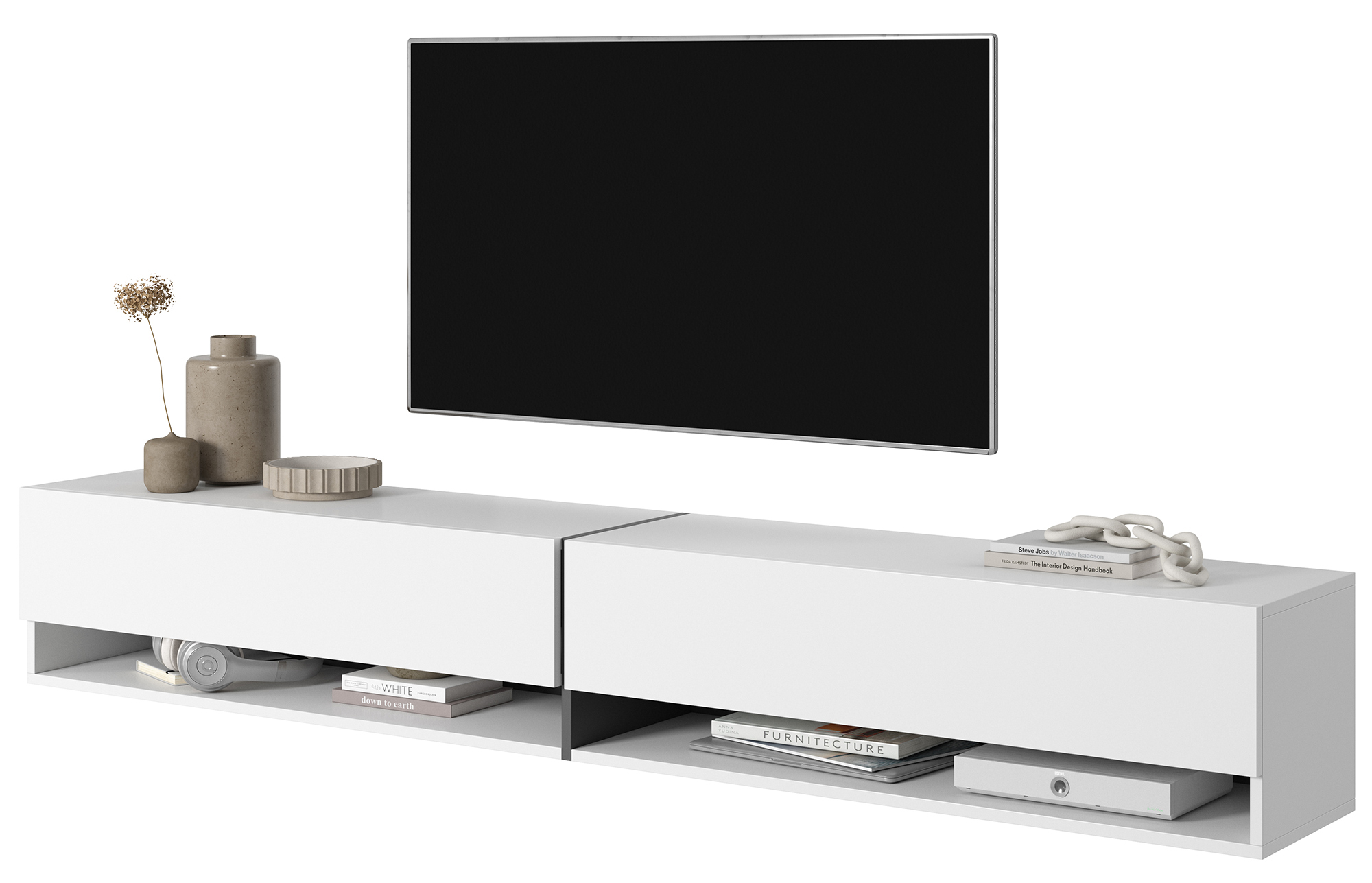 Szafka RTV Mirrgo 200 cm biała z grafitowymi wstawkami - zdjęcie 1