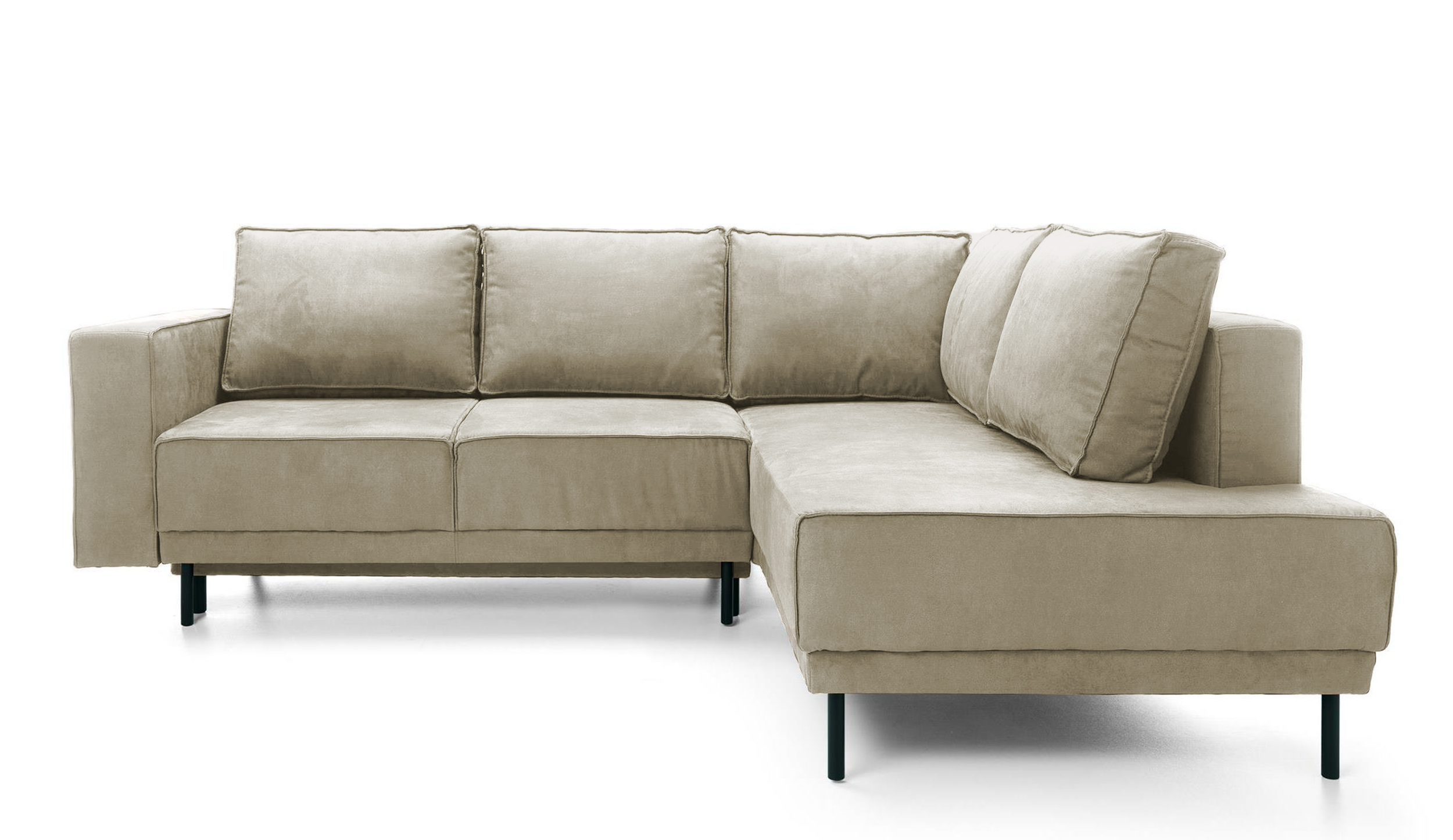 Narożnik z funkcją spania Rodario z pojemnikiem beżowy hydrofobowy prawostronny