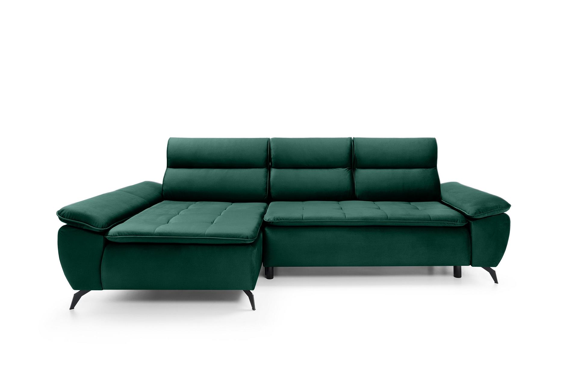 Narożnik z funkcją spania Gelroos L-kształtny z pojemnikiem zielony welwet hydrofobowy lewostronny - zdjęcie 1