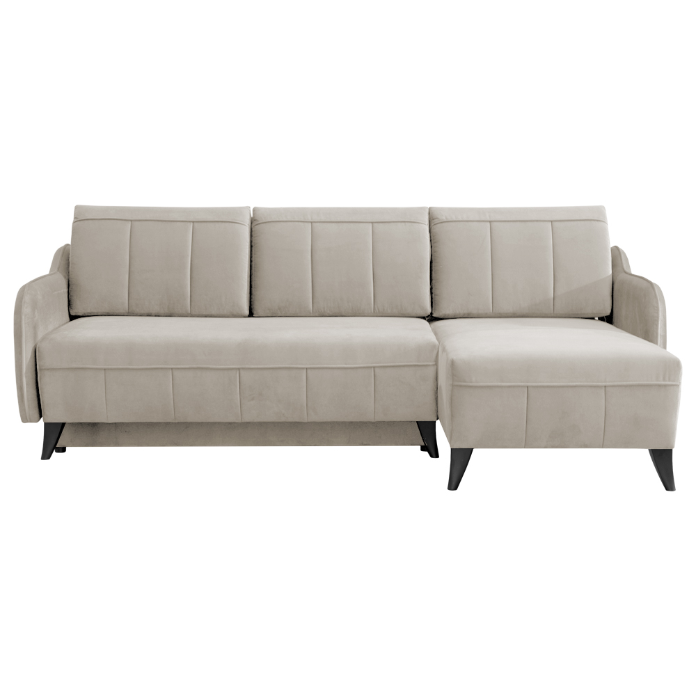 Narożnik z funkcją spania Olivella L-kształtny z pojemnikiem uniwersalny szarobeżowy welur - zdjęcie 1