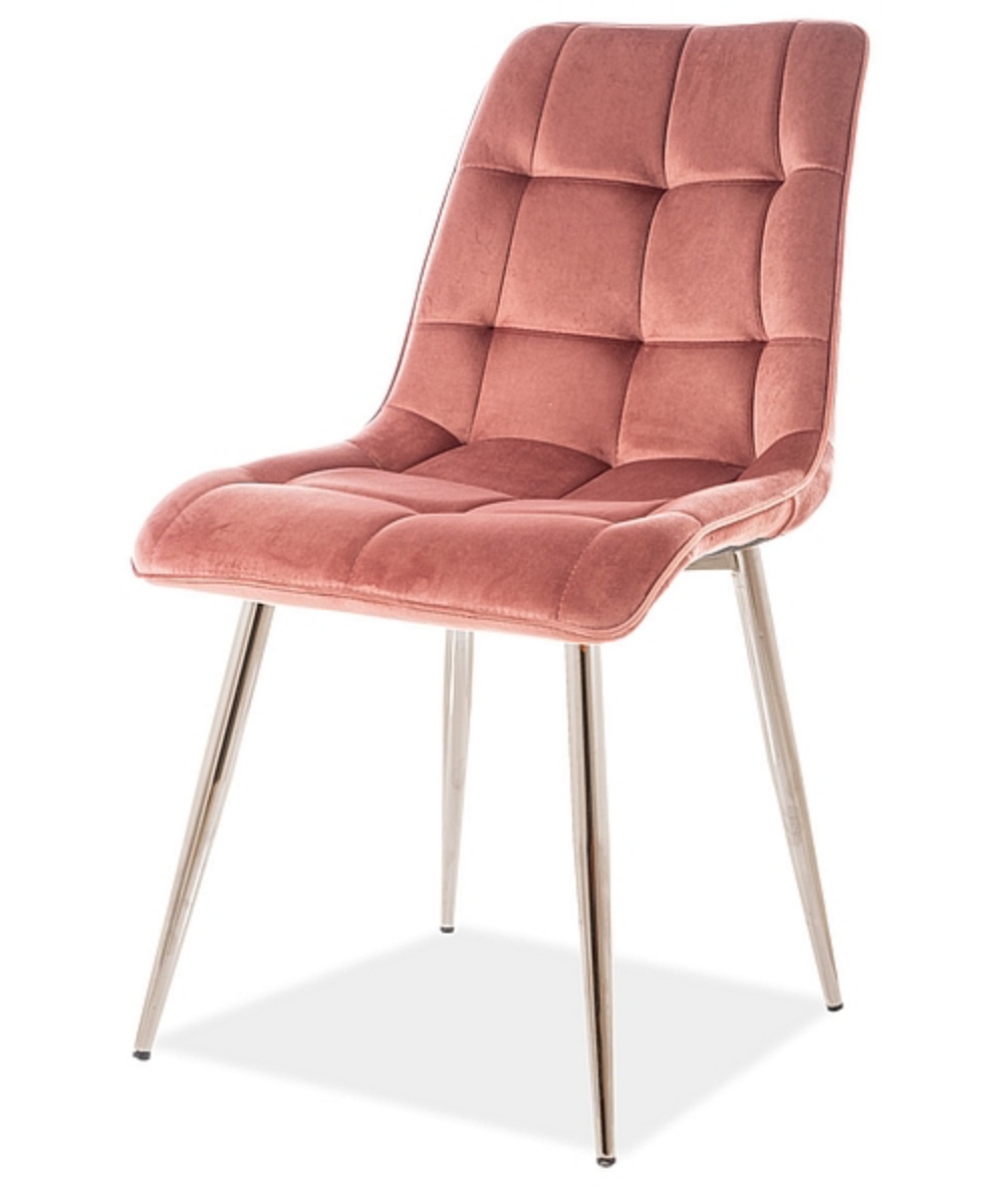 Krzesło tapicerowane Briare różowe na srebrnych nóżkach