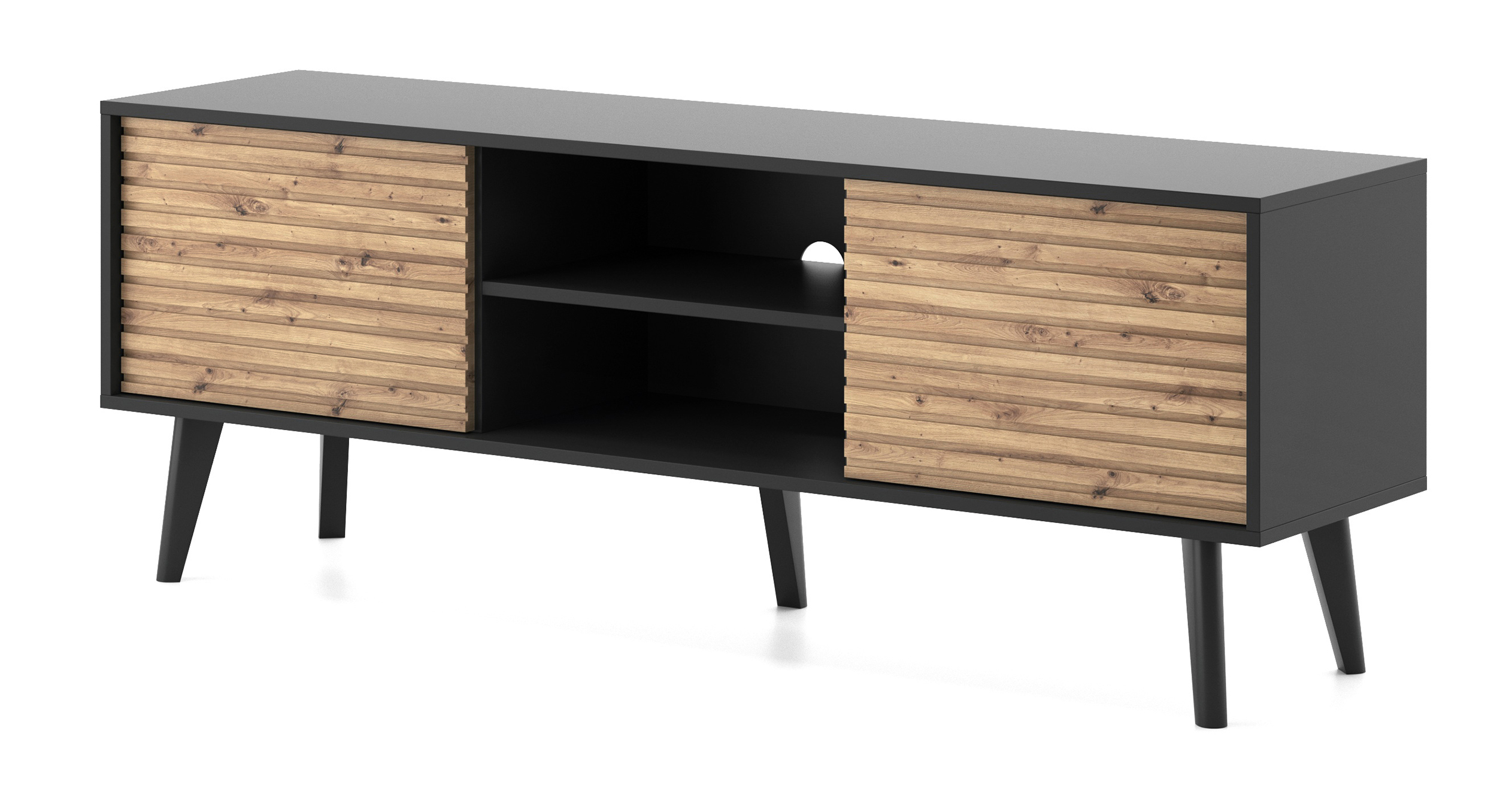 Szafka RTV Awolia 154 cm czarna/dąb artisan lamele - zdjęcie 1