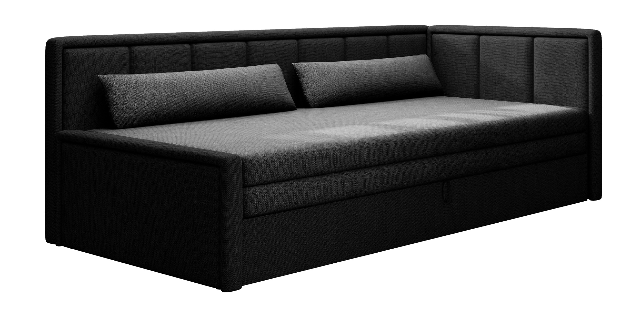 Łóżko młodzieżowe Caprili z pojemnikiem szare/czarne plecionka prawostronne - zdjęcie 1