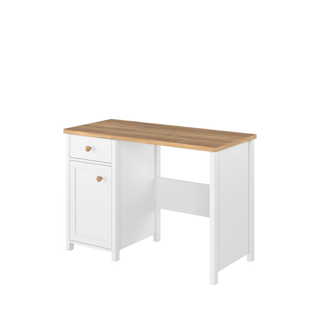 Biurko z szufladą Story 110x52 cm i schowkiem białe - dąb nash - zdjęcie 1
