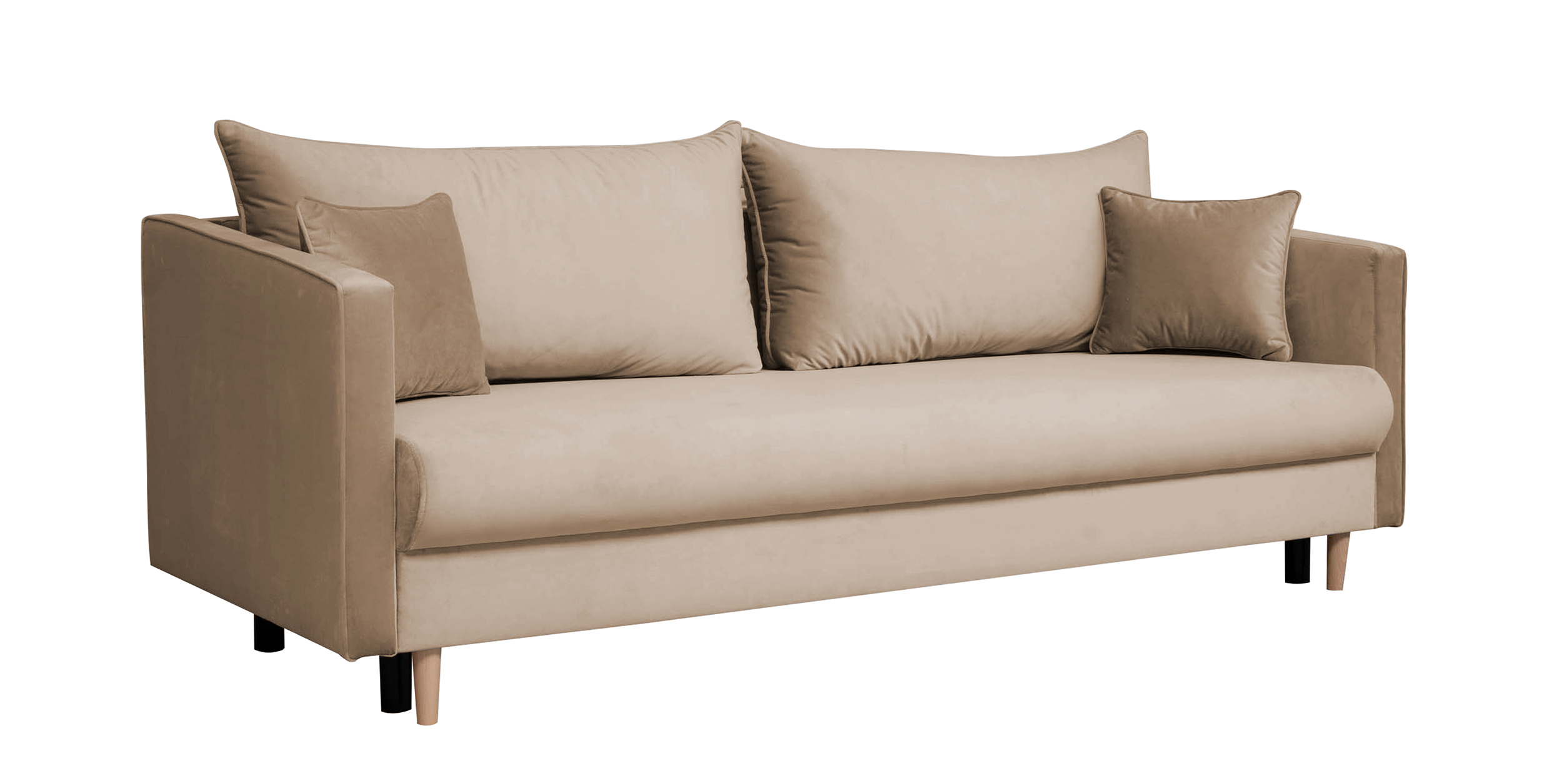 Kanapa rozkładana trzyosobowa Merauke z pojemnikiem  jasnobeżowa velvet - zdjęcie 1