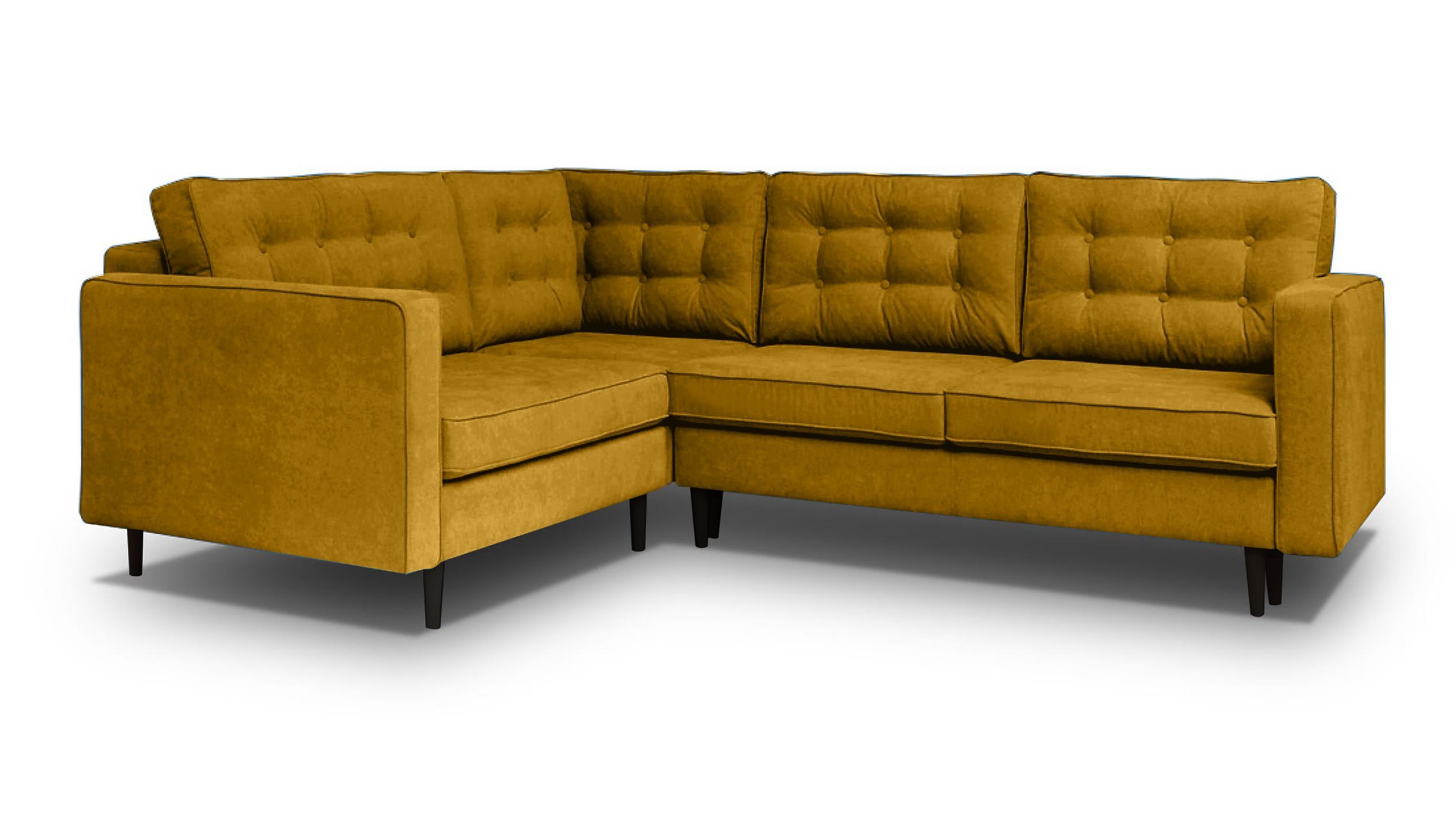 Narożnik z funkcją spania Juttic 250 cm L-kształtny z pojemnikiem musztardowy welwet lewostronny - zdjęcie 1