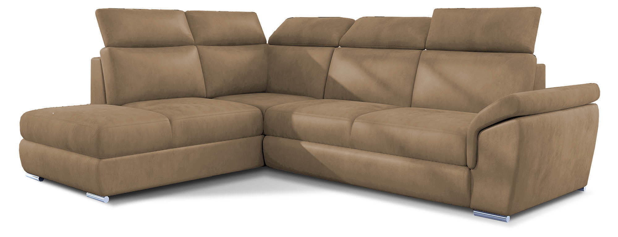 Narożnik z funkcją spania Kaoci L-kształtny z pojemnikiem brązowy welwet hydrofobowy lewostronny - zdjęcie 1