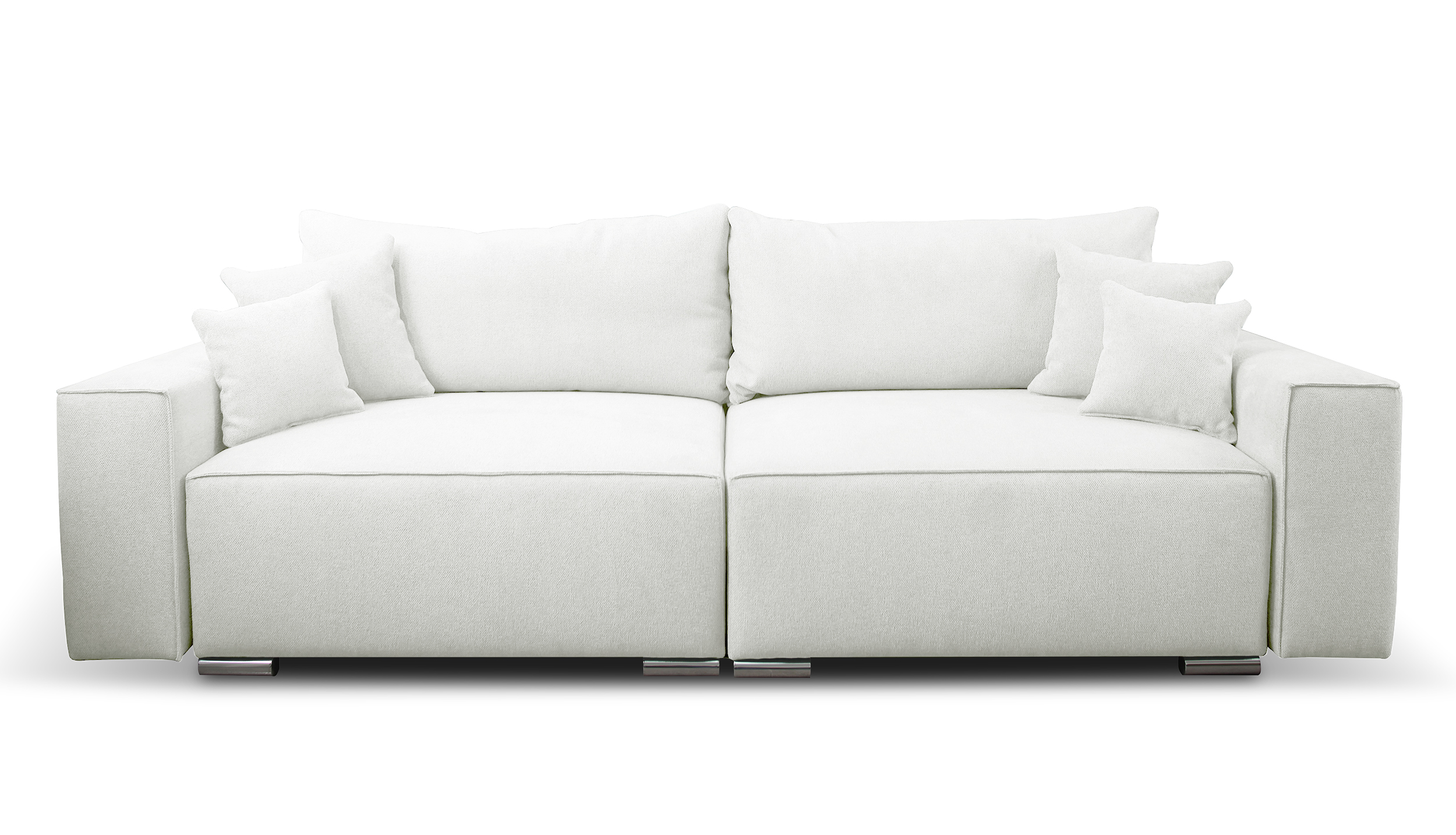 Kanapa rozkładana trzyosobowa Netlan kremowa z pojemnikiem w tkaninie hydrofobowej plecionka nogi srebrne - zdjęcie 1