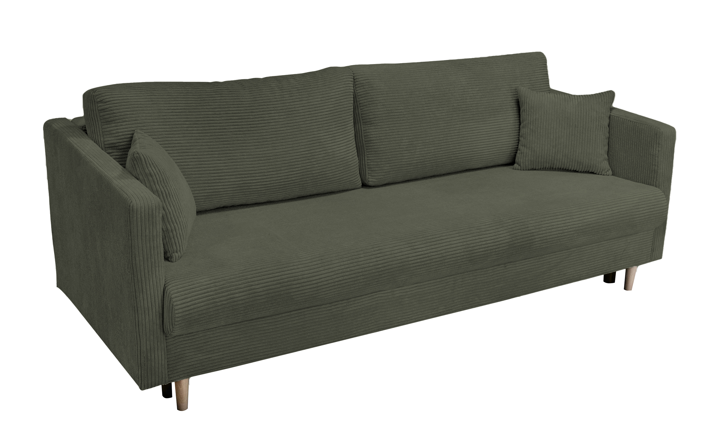 Kanapa rozkładana trzyosobowa Mahasar z pojemnikiem oliwkowa sztruks - zdjęcie 1