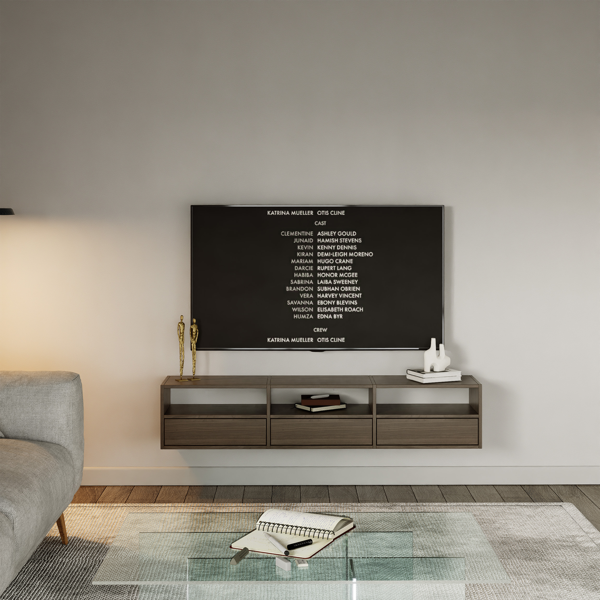 Szafka RTV Framme wisząca z trzema klapami i wnękami 150 cm orzech wisconsin