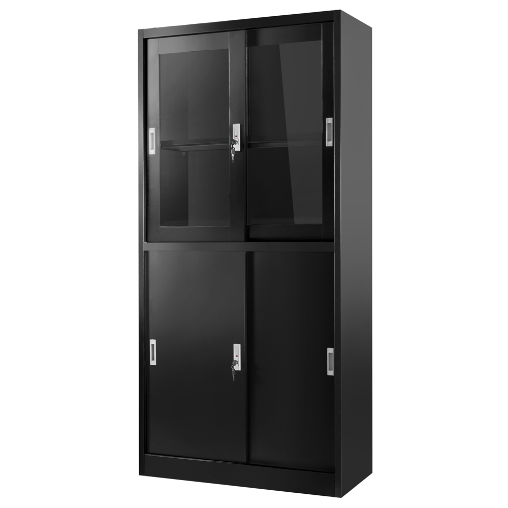 Szafka wysoka metalowa z przeszkleniem XD-015 czarna - zdjęcie 1
