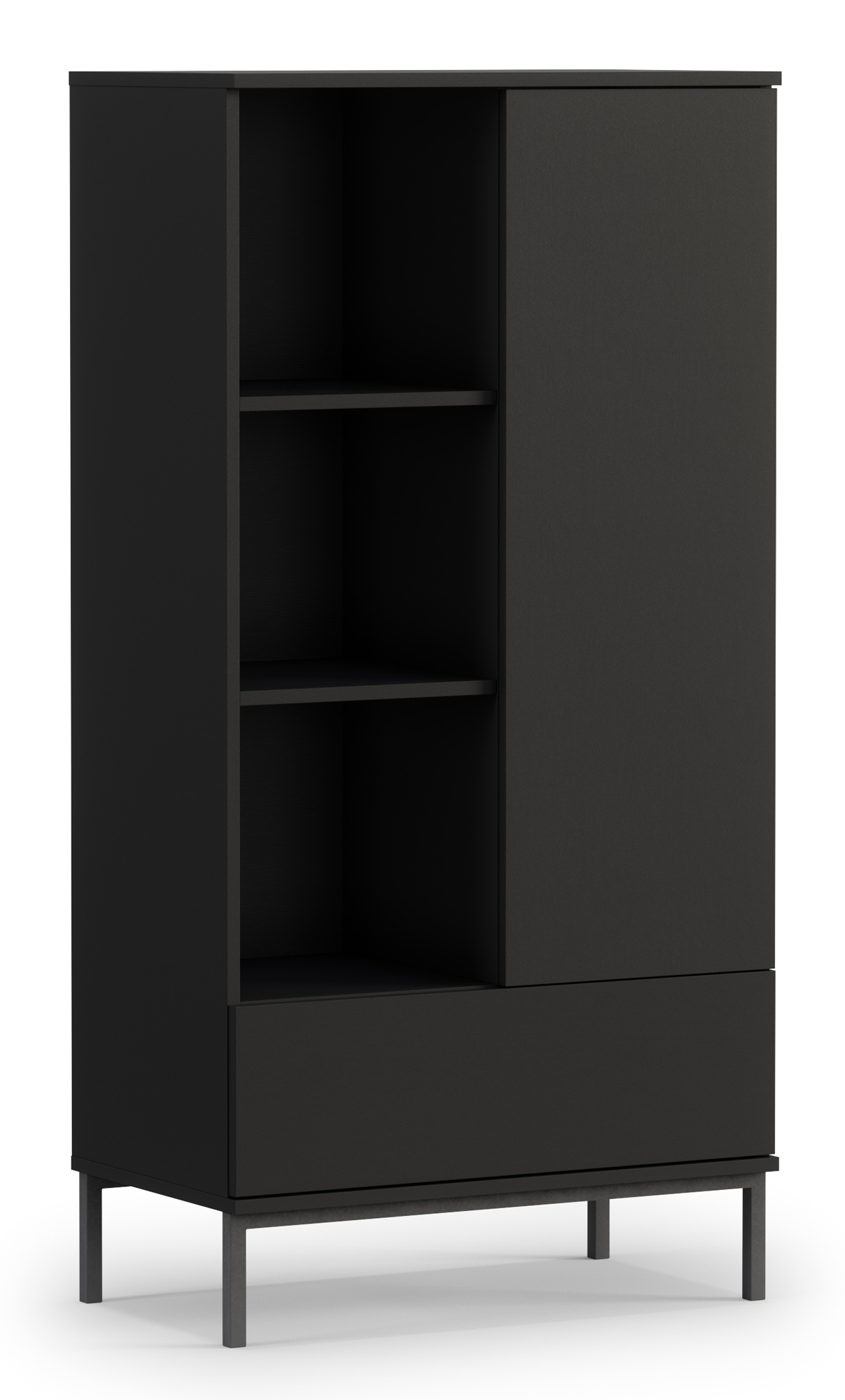 Regał zamykany Perila z otwartymi półkami i szufladą czarny - zdjęcie 1