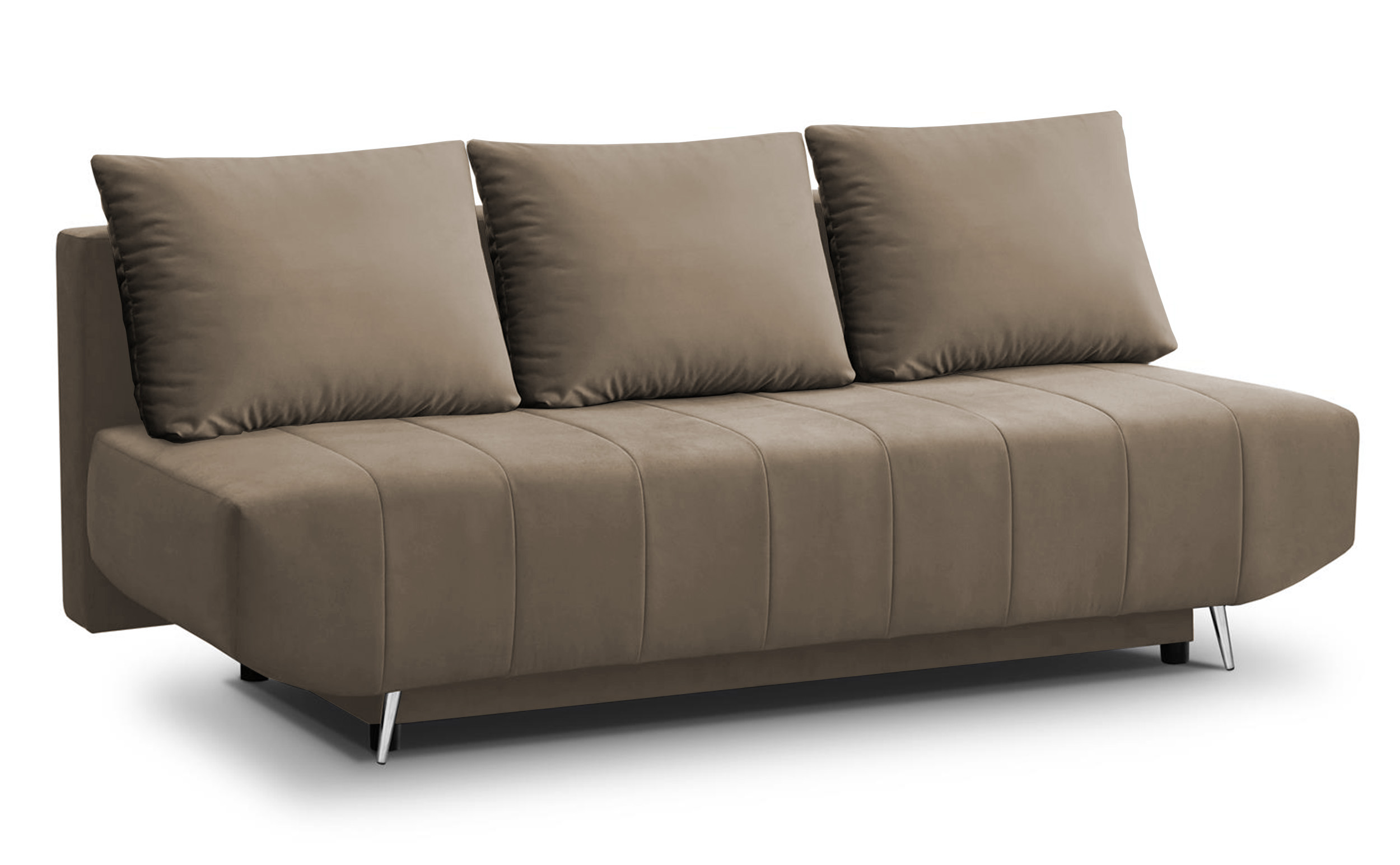 Kanapa rozkładana Ambonara z pojemnikiem trzyosobowa jasnobrązowa plusz - zdjęcie 1