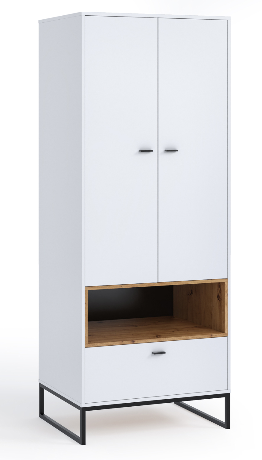 Szafa do przedpokoju Bonila 80 cm z półką i szufladą biała/ dąb artisan - zdjęcie 1
