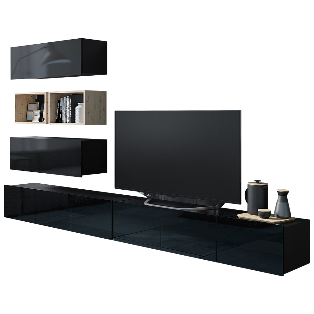 Meblościanka Kirdon z dwiema otwartymi półkami Czarny / Dąb artisan  - zdjęcie 1