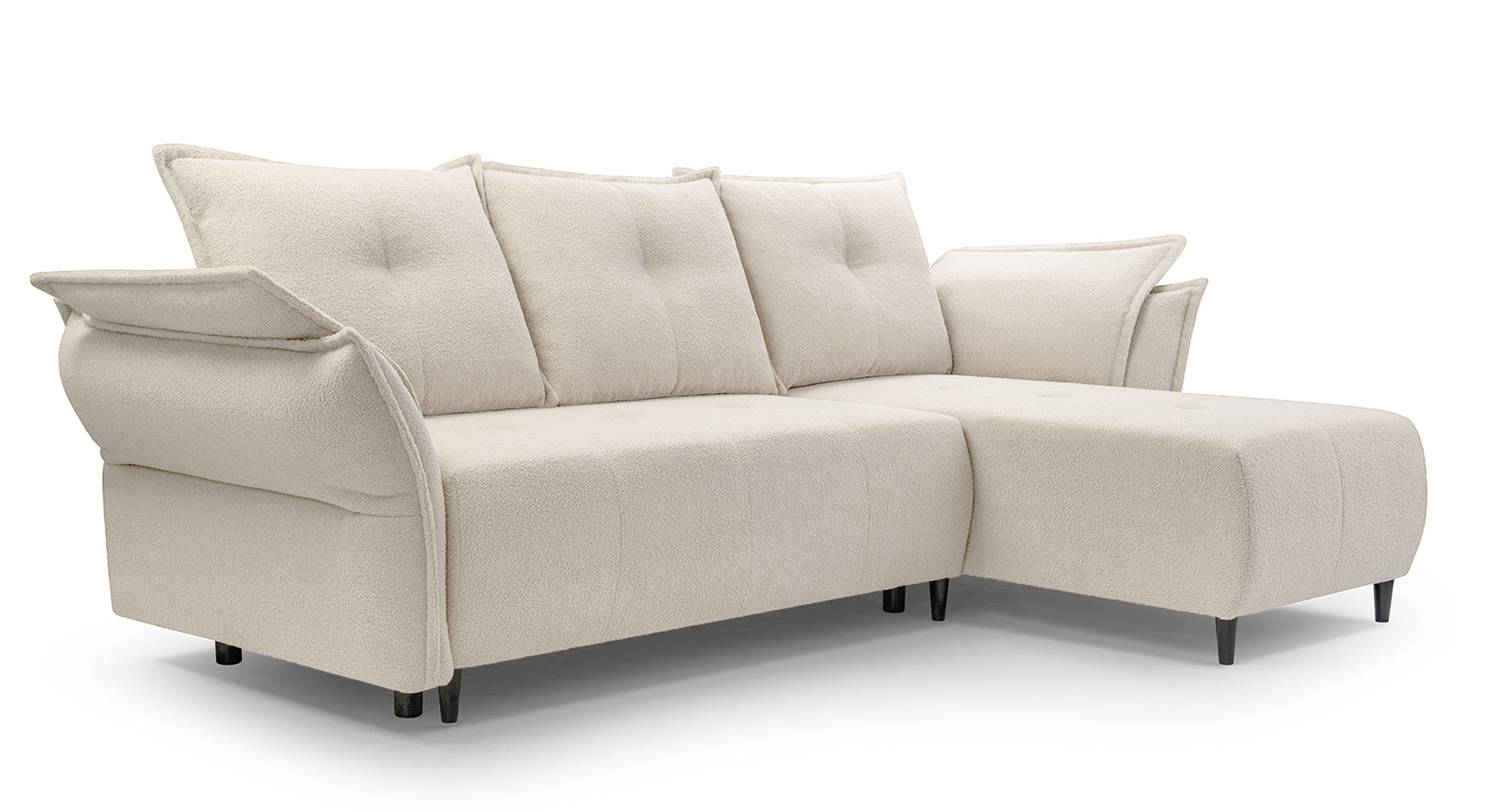 Narożnik z funkcją spania Caballo L-kształtny w tkaninie boucle kremowy prawostronny - zdjęcie 1