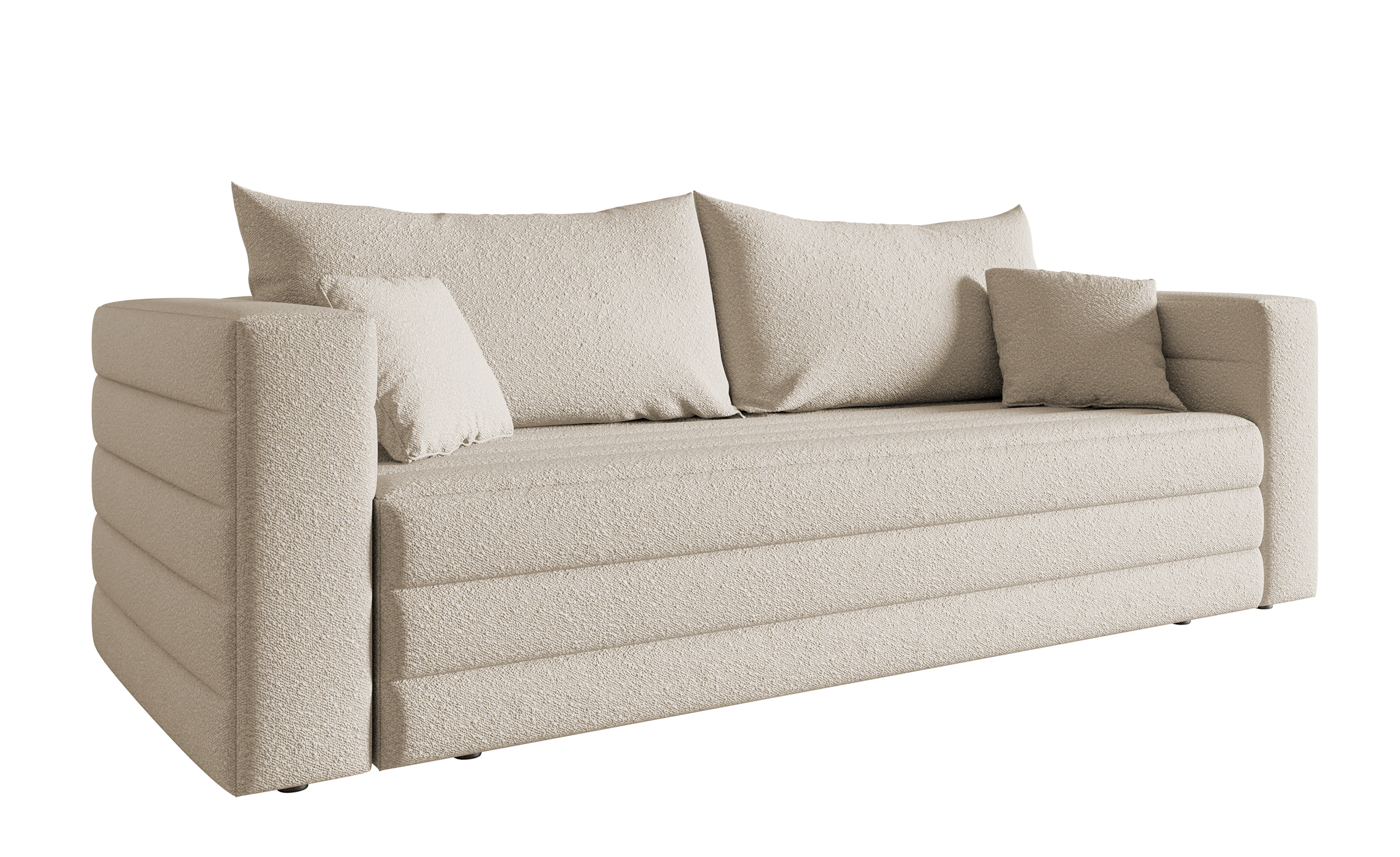 Kanapa rozkładana trzyosobowa Lilla jasnobeżowa z pojemnikiem boucle nogi czarne - zdjęcie 1