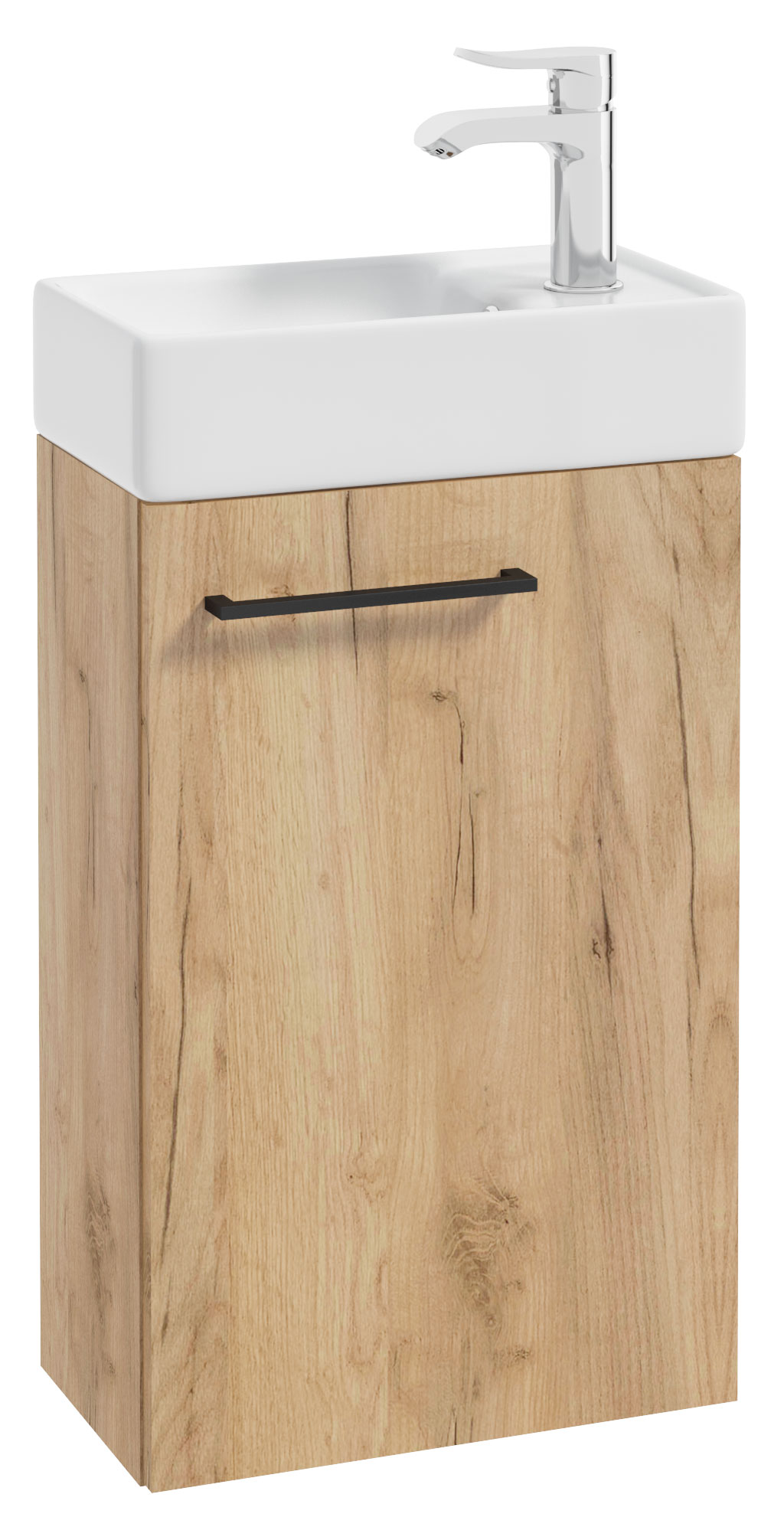 Szafka z prostokątną umywalką Modullac 39 cm dąb złoty z czarnym uchwytem - zdjęcie 1