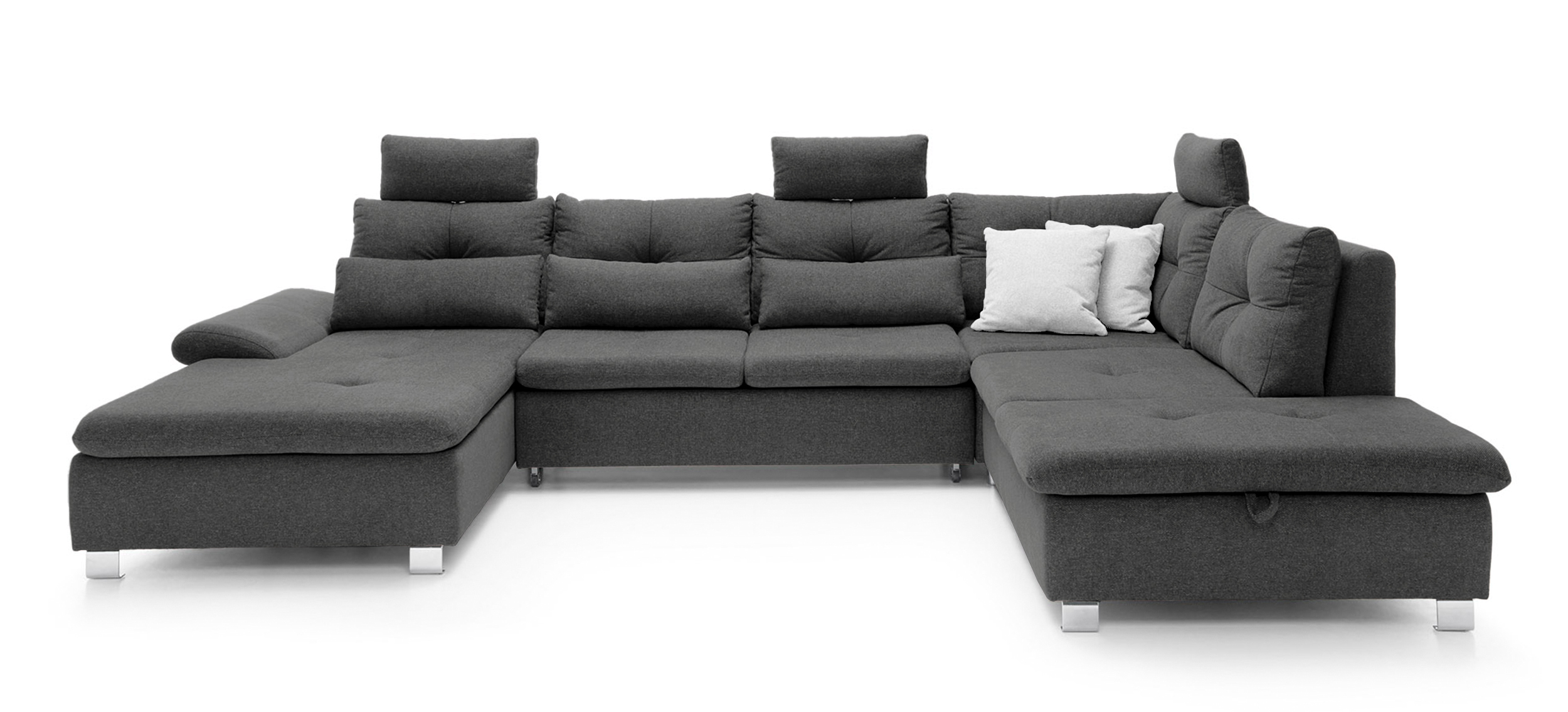 Narożnik z funkcją spania Josella U z pojemnikiem ciemnoszary w tkaninie hydrofobowej plecionka lewostronny - zdjęcie 1