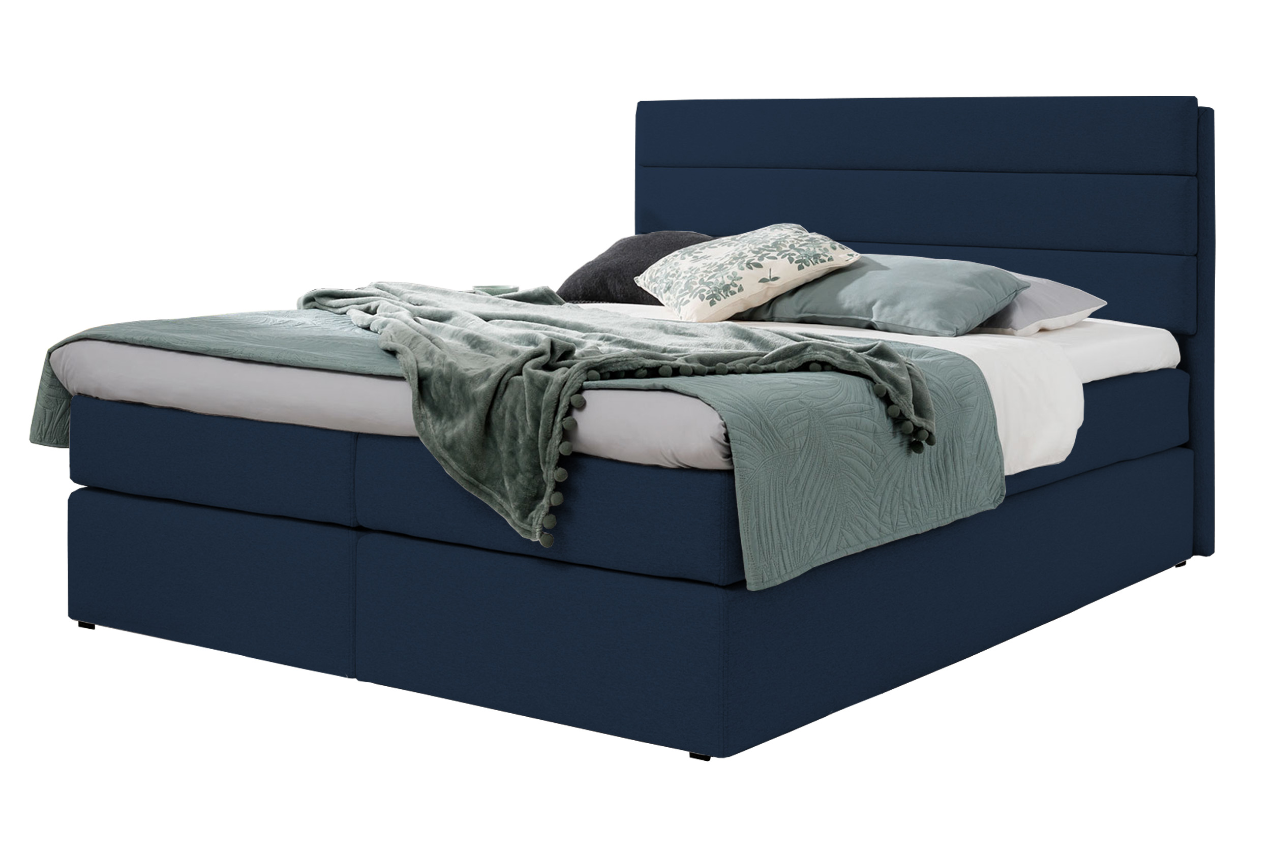 Łóżko kontynentalne Floreso 160x200 z materacem i topperem granatowe - zdjęcie 1