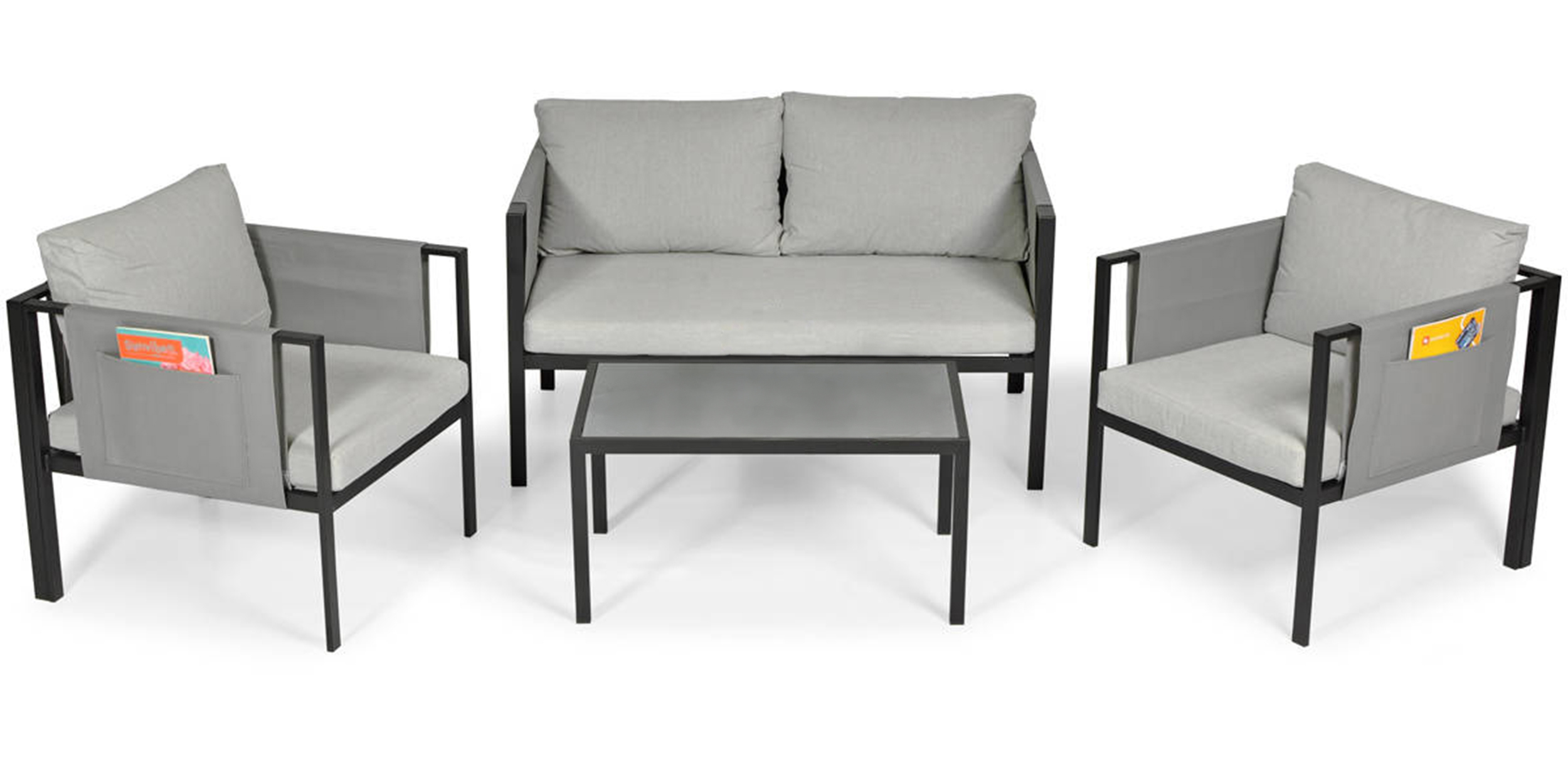 Zestaw mebli ogrodowych Tillern z sofą, dwoma fotelami i stolikiem stal szary - zdjęcie 1