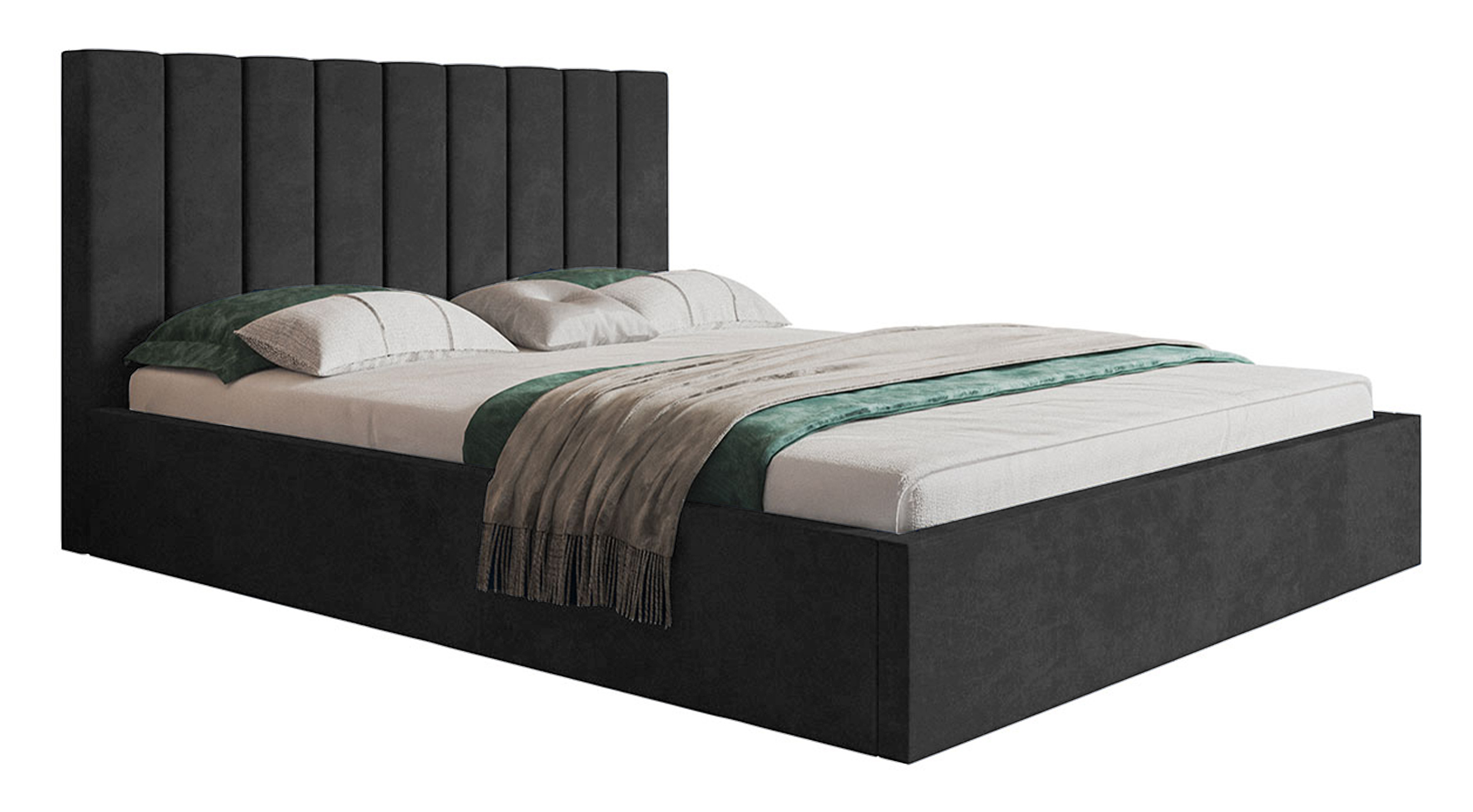 Łóżko tapicerowane 140x200 cm Bellaris z pojemnikiem i pionowymi panelami na wezgłowiu ciemnoszare - zdjęcie 1