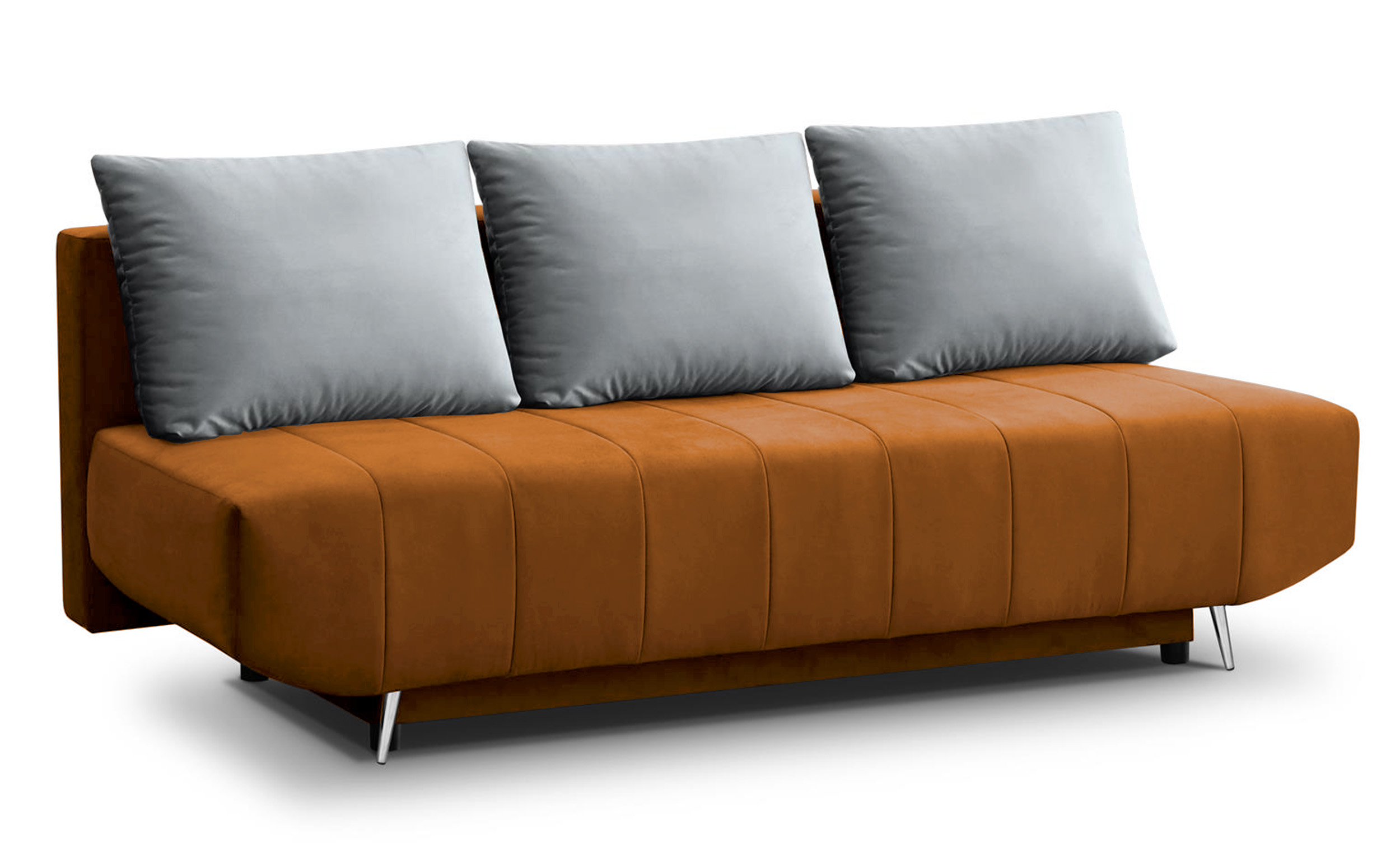 Kanapa rozkładana Ambonara z pojemnikiem trzyosobowa pomarańczowa plusz - zdjęcie 1