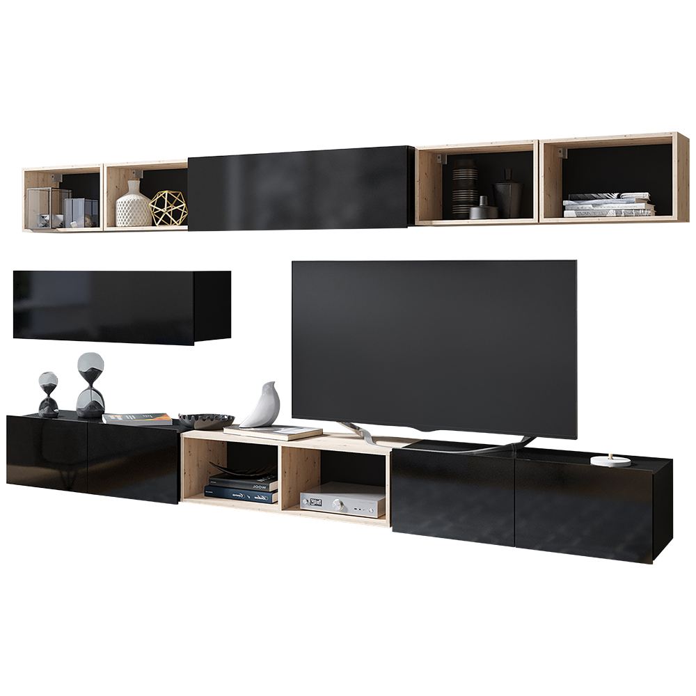 Meblościanka Kirdon duża z otwartymi półkami Czarny / Dąb artisan  - zdjęcie 1