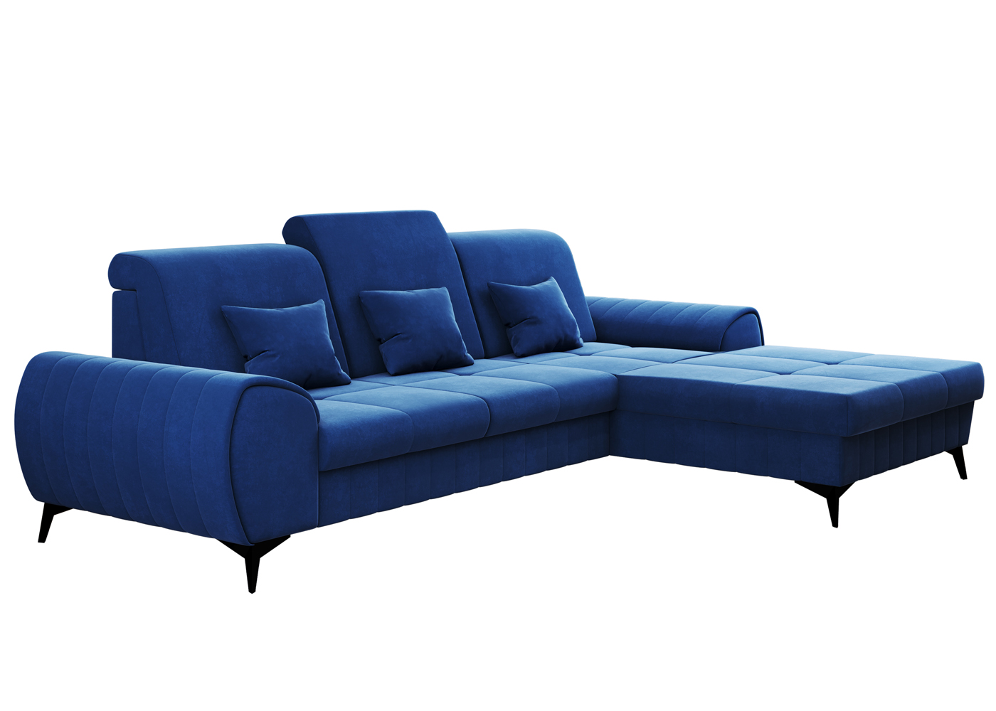 Narożnik z funkcją spania Forsivo L-kształtny z pojemnikiem granatowy prawostronny - zdjęcie 1