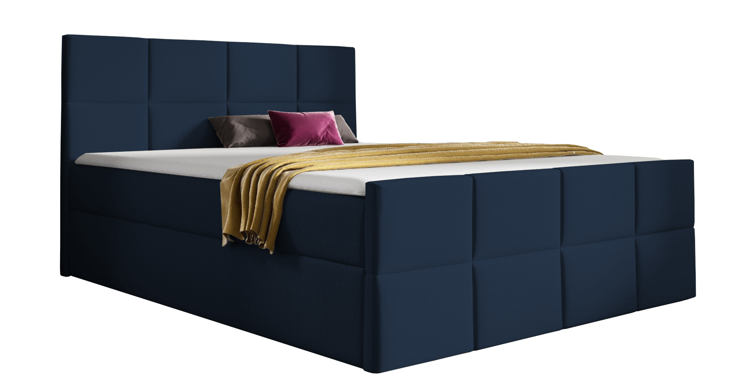 Łóżko kontynentalne Rubicos 120x200 z dwoma pojemnikami, materacem i topperem granatowe hydrofobowe - zdjęcie 1