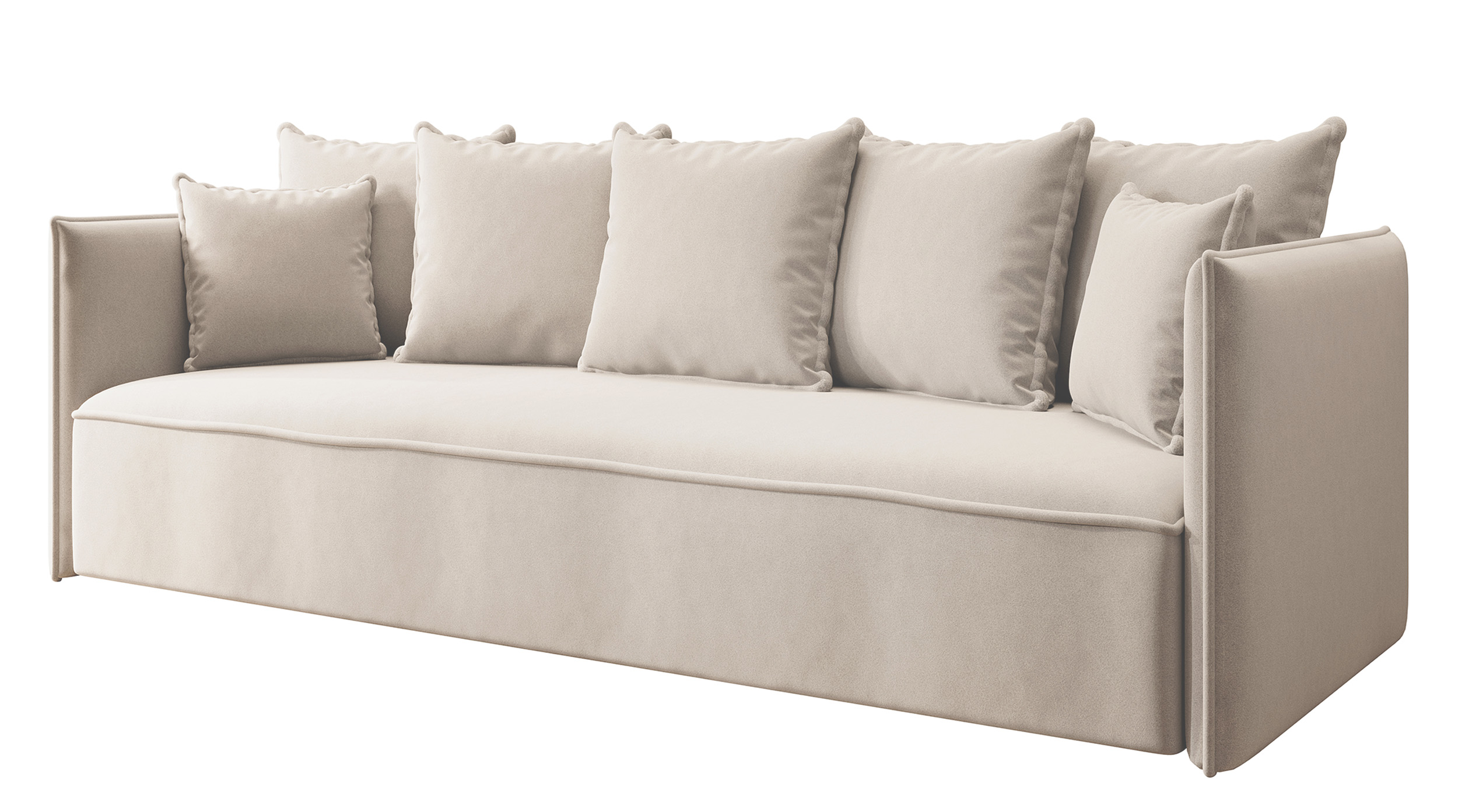 Kanapa rozkładana trzyosobowa Calabrio z pojemnikiem velvet jasnobeżowa łatwoczyszcząca - zdjęcie 1