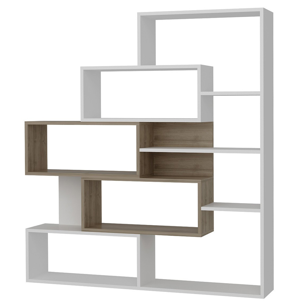 Regał otwarty Edasich niesymetryczny biały/orzech - zdjęcie 1