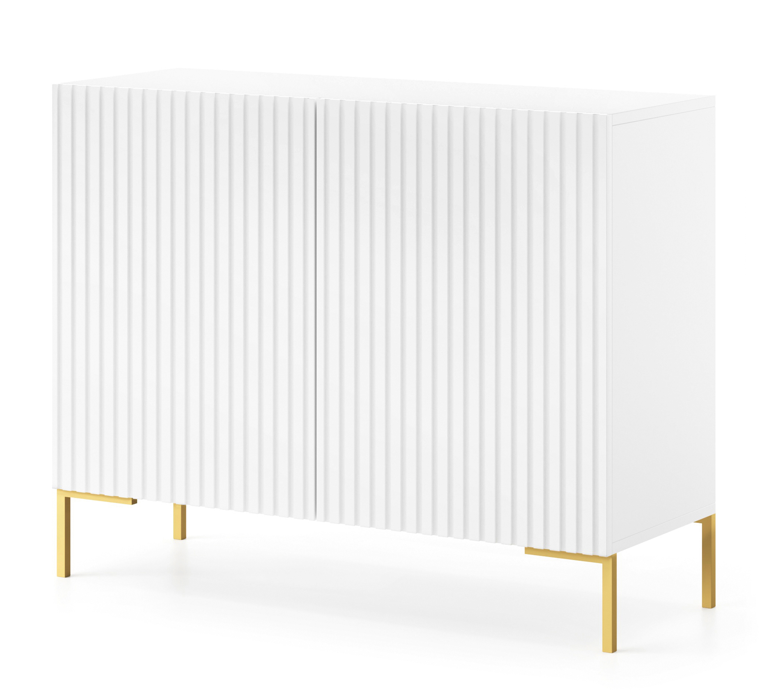 Komoda dwudrzwiowa Lammelo 92 cm biała ze złotymi nogami