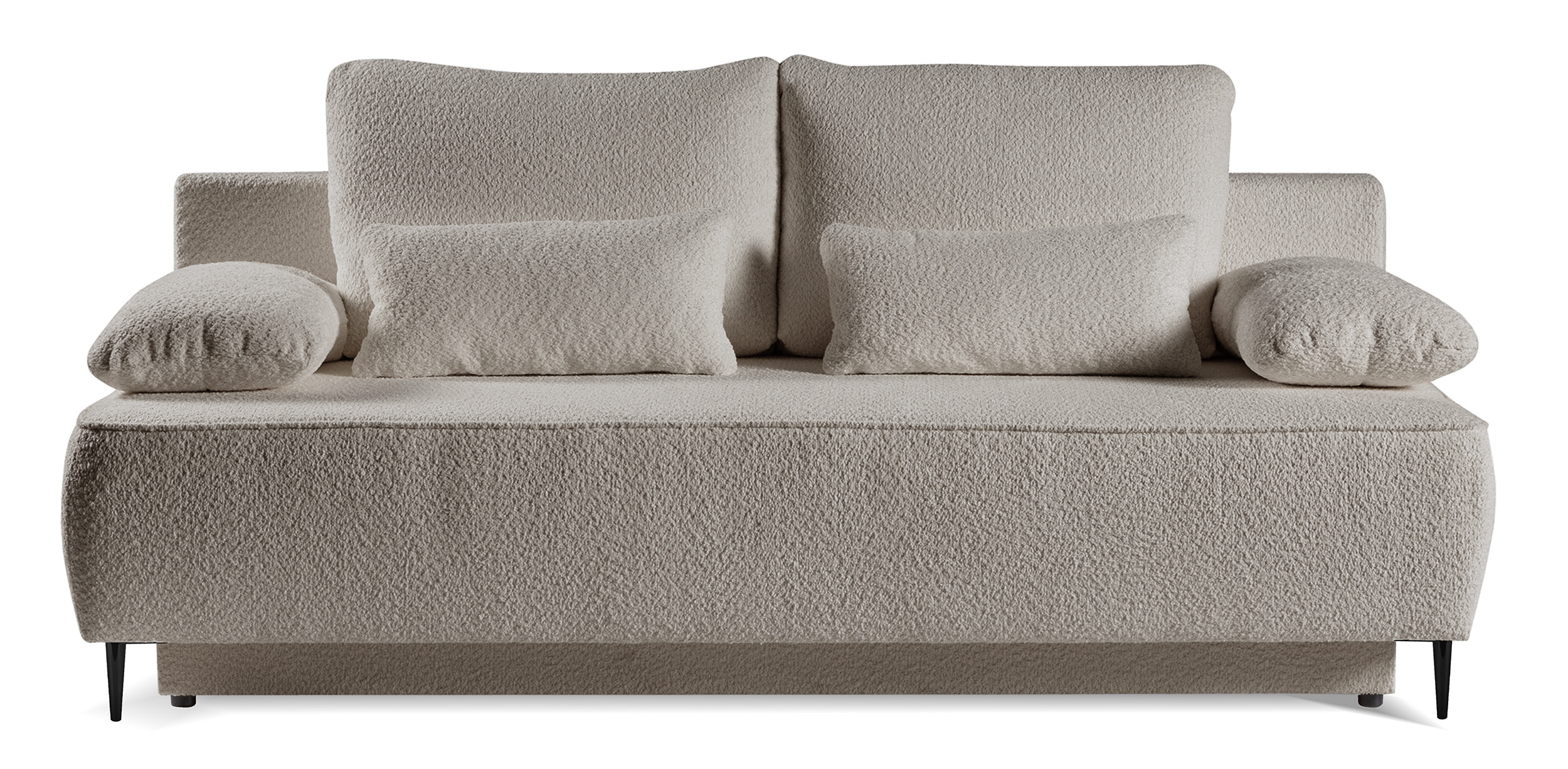 Kanapa rozkładana trzyosobowa Firuze z pojemnikiem ciemnobeżowa boucle czarne nóżki - zdjęcie 1