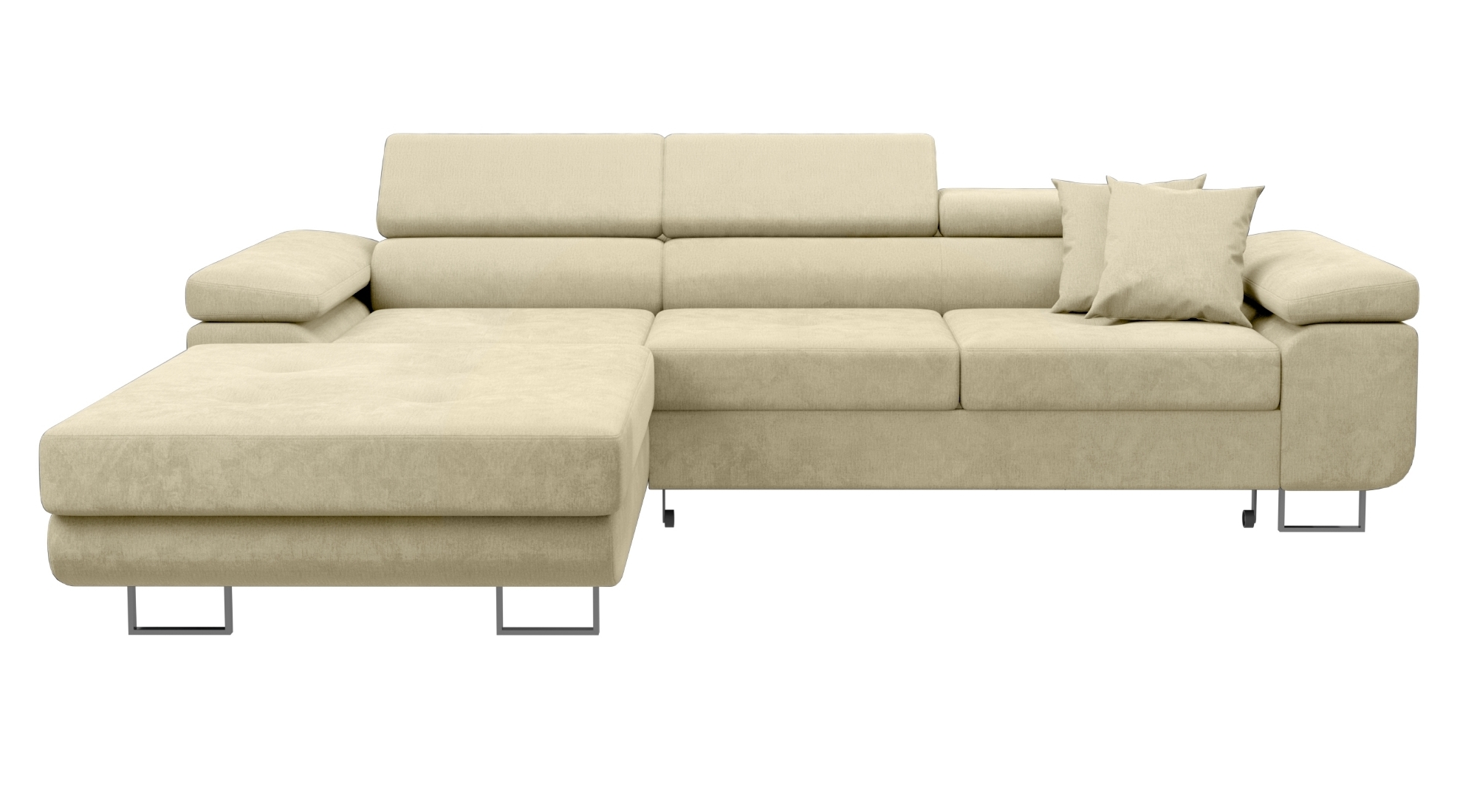 Narożnik z funkcją spania Ganta L-kształtny z pojemnikiem beżowy welur hydrofobowy lewostronny