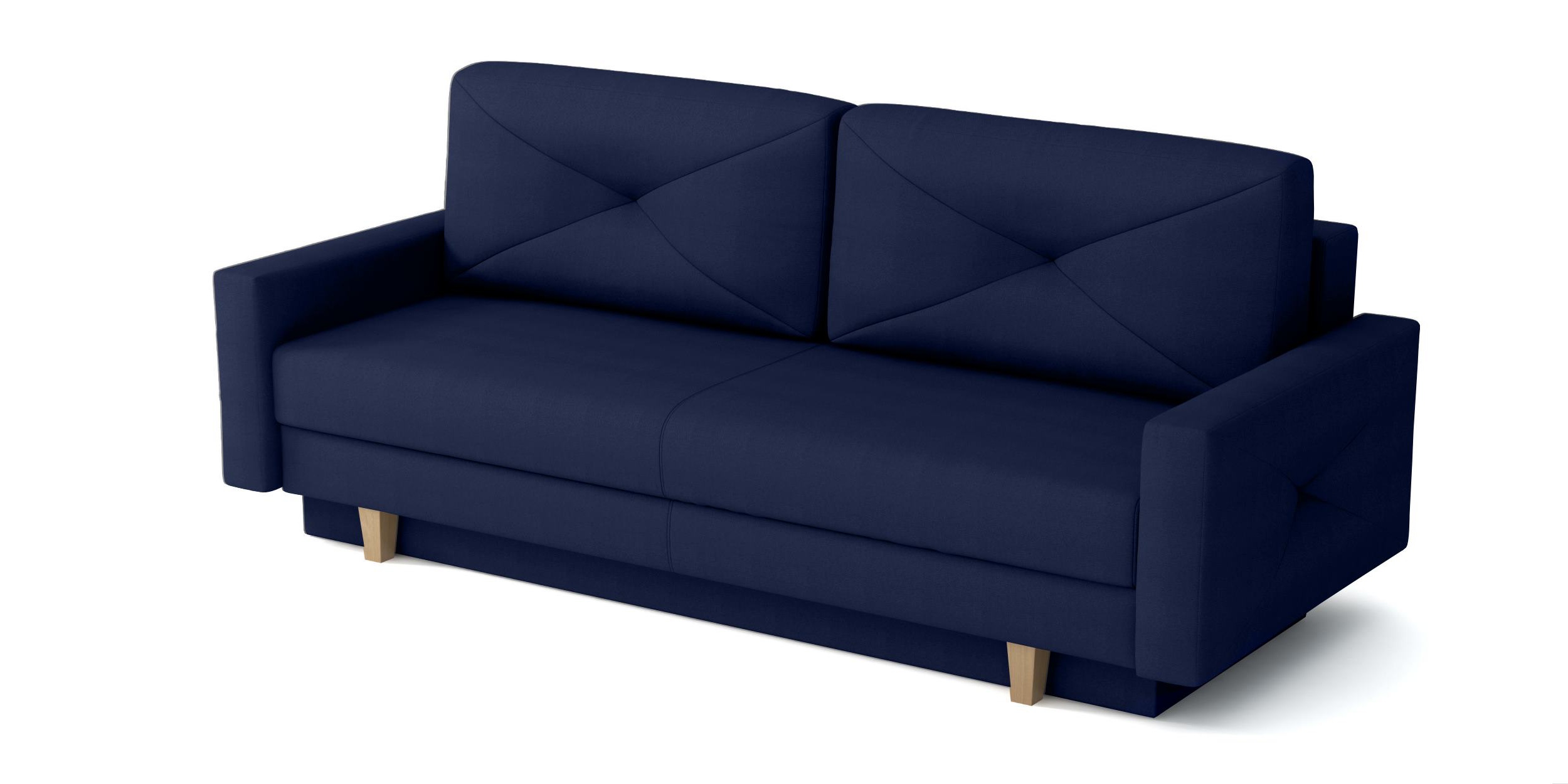 Kanapa rozkładana trzyosobowa Lartes z pojemnikiem granatowa welur hydrofobowy - zdjęcie 1