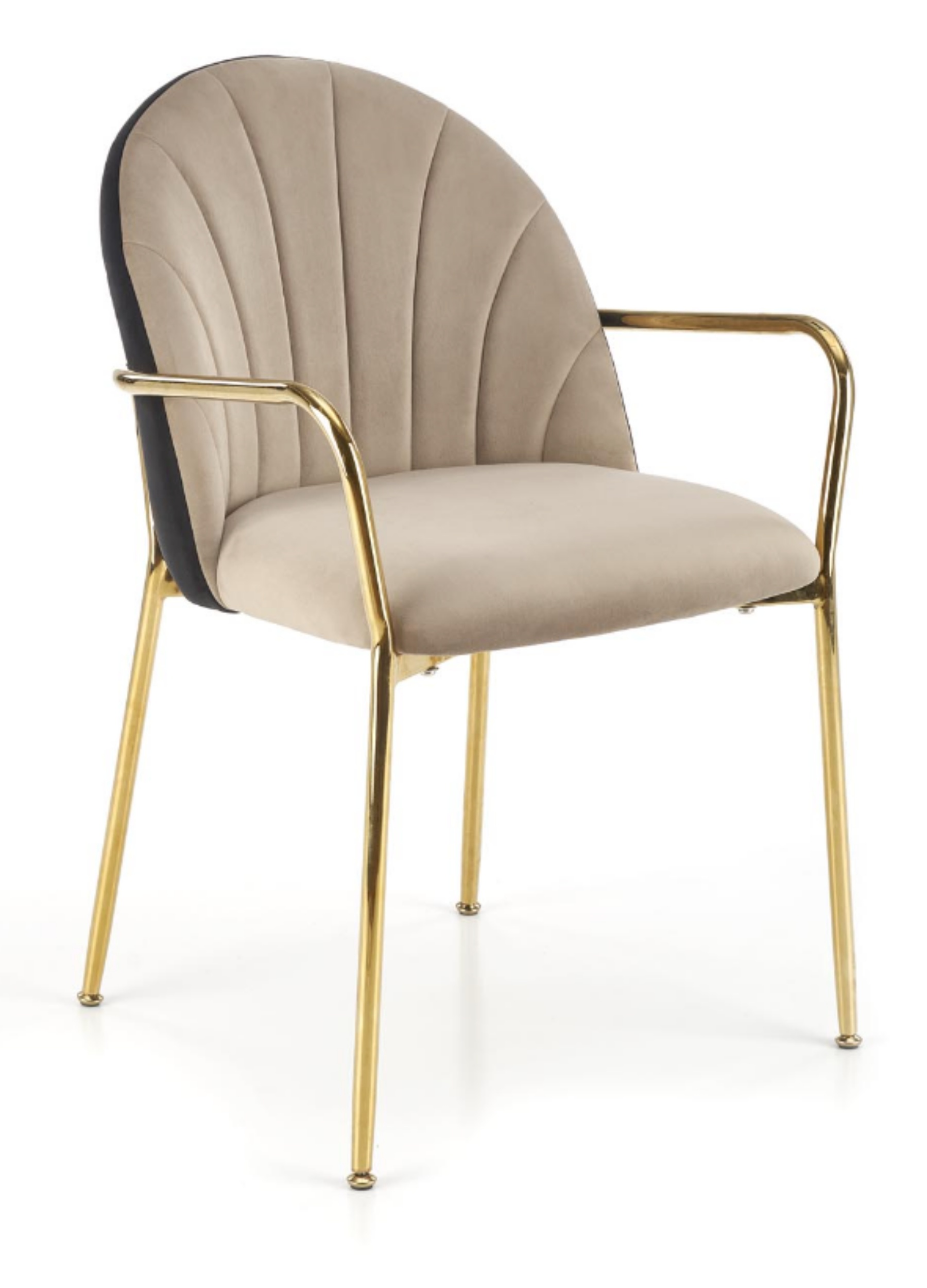 Krzesło tapicerowane Clobey beżowo/czarne ze złotym stelażem - zdjęcie 1