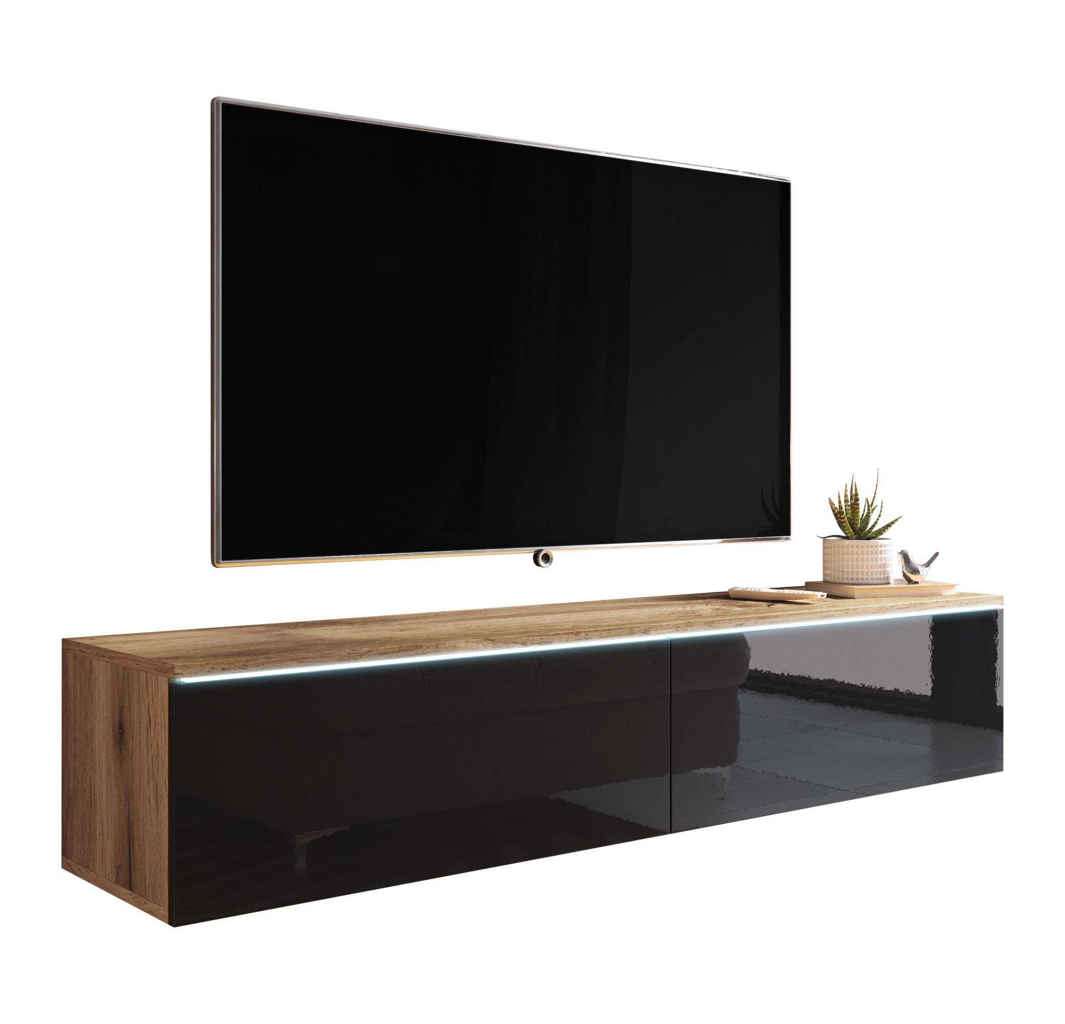 Szafka RTV Kane 140 cm wotan / czarny połysk - zdjęcie 1