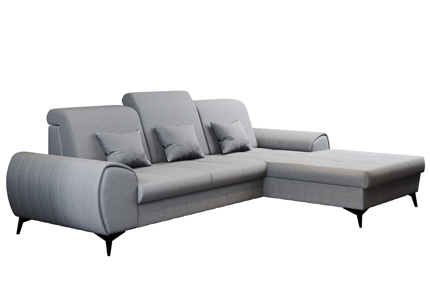 Narożnik z funkcją spania Forsivo L-kształtny z pojemnikiem jasnoszary plecionka prawostronny - zdjęcie 1