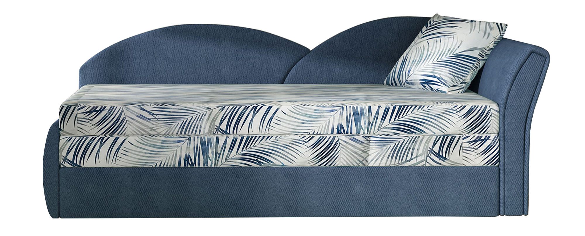 Kanapa rozkładana Adel z pojemnikiem niebieska z roślinnym motywem prawostronna - zdjęcie 1