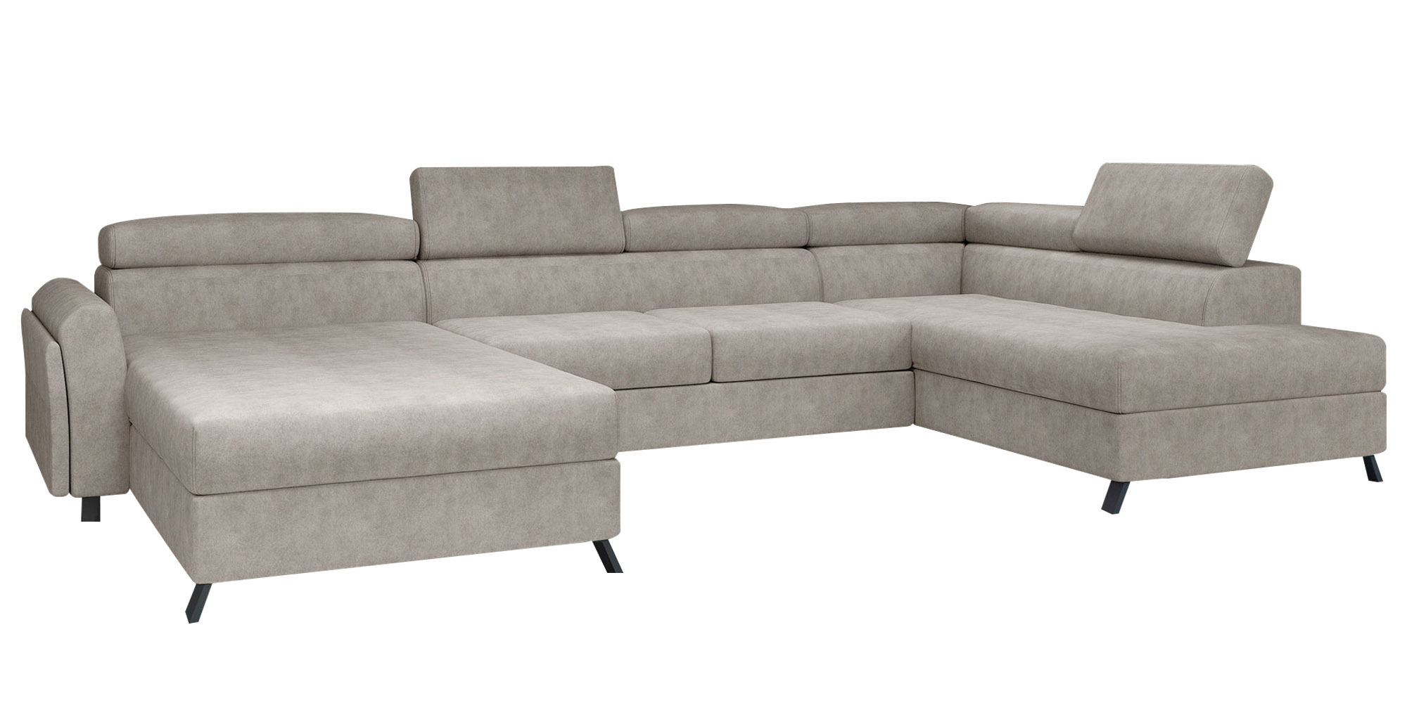 Narożnik z funkcją spania Matoaka U-kształtny z pojemnikiem beżowy prawostronny