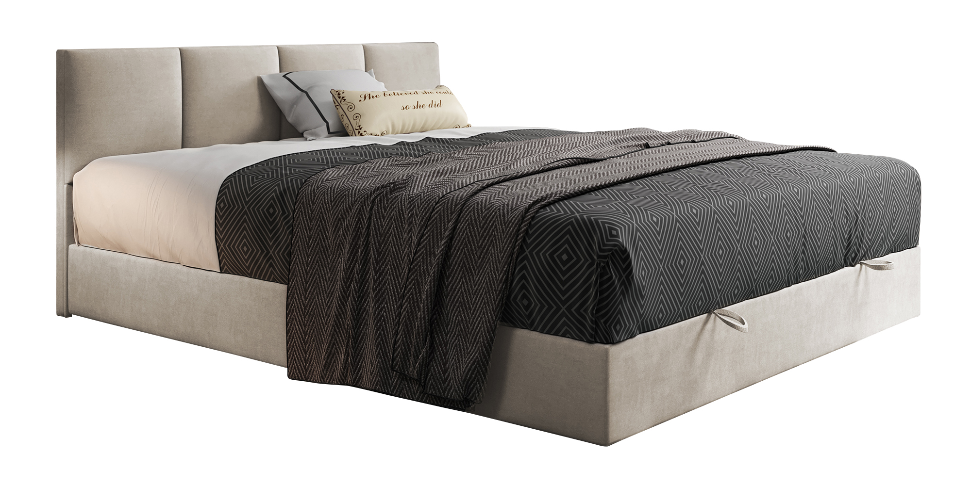 Łóżko kontynentalne 180x200 cm Rekand z pojemnikiem z matteracem bonellowym i topperem beżowe welur - zdjęcie 1