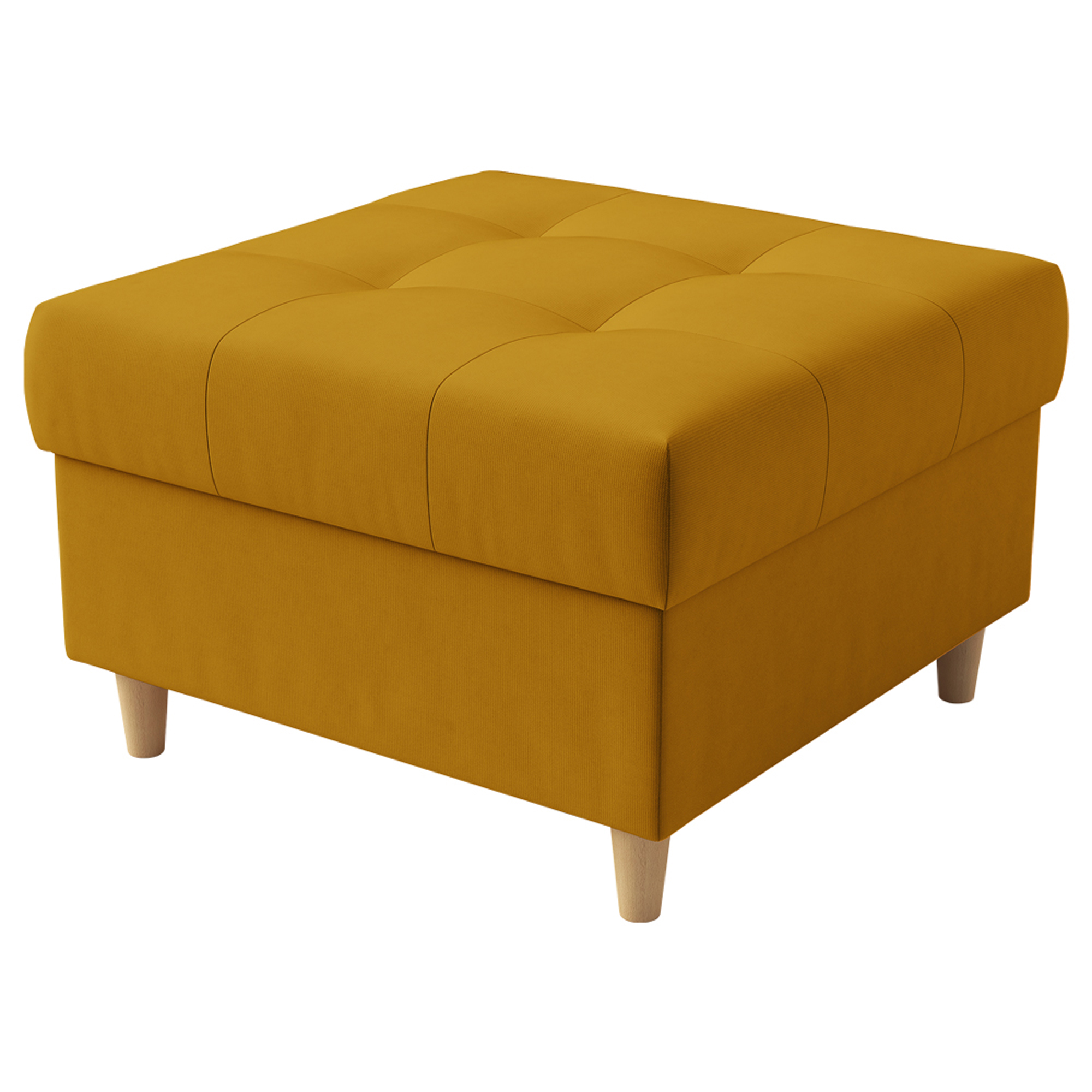 Pufa na drewnianych nóżkach Berrec pikowana musztardowa - zdjęcie 1