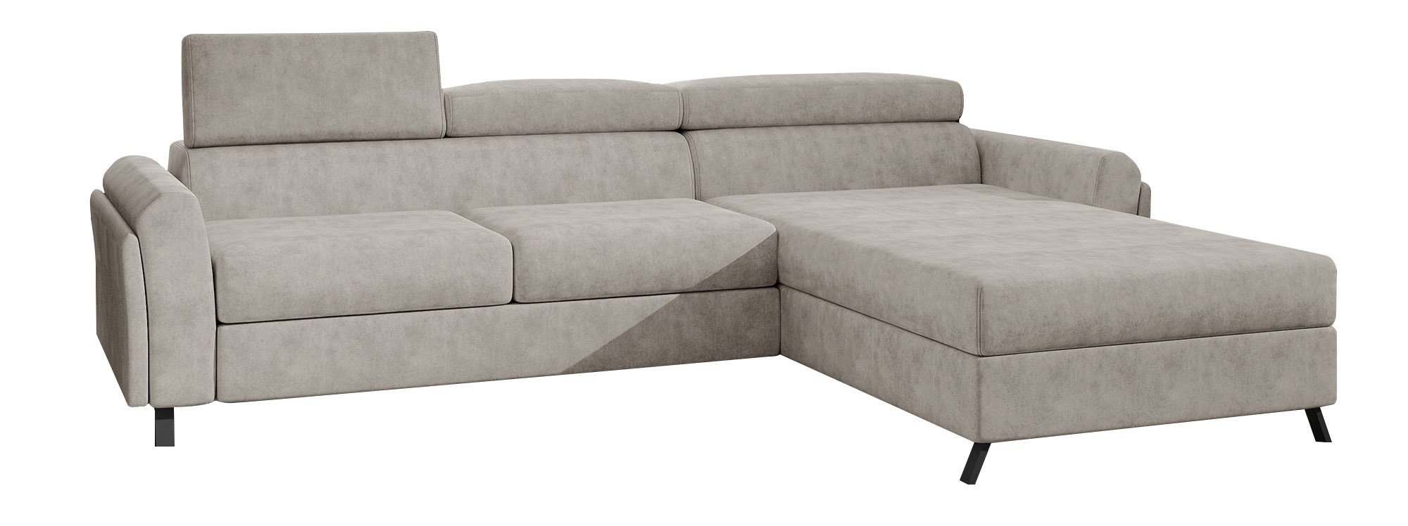 Narożnik z funkcją spania Melegueta L-kształtny z pojemnikiem beżowy prawostronny - zdjęcie 1