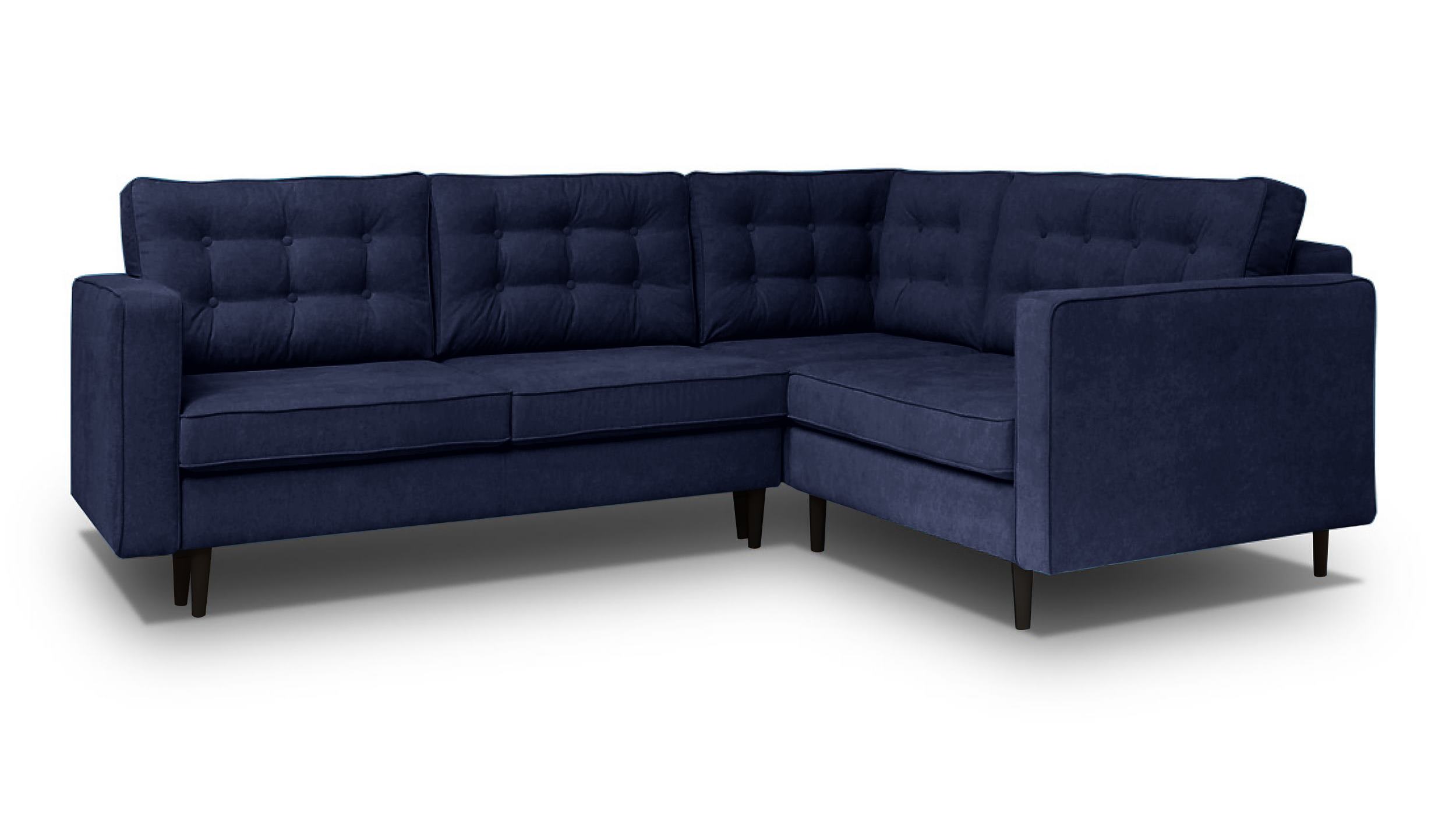 Narożnik z funkcją spania Juttic 250 cm L-kształtny z pojemnikiem granatowy welwet prawostronny - zdjęcie 1