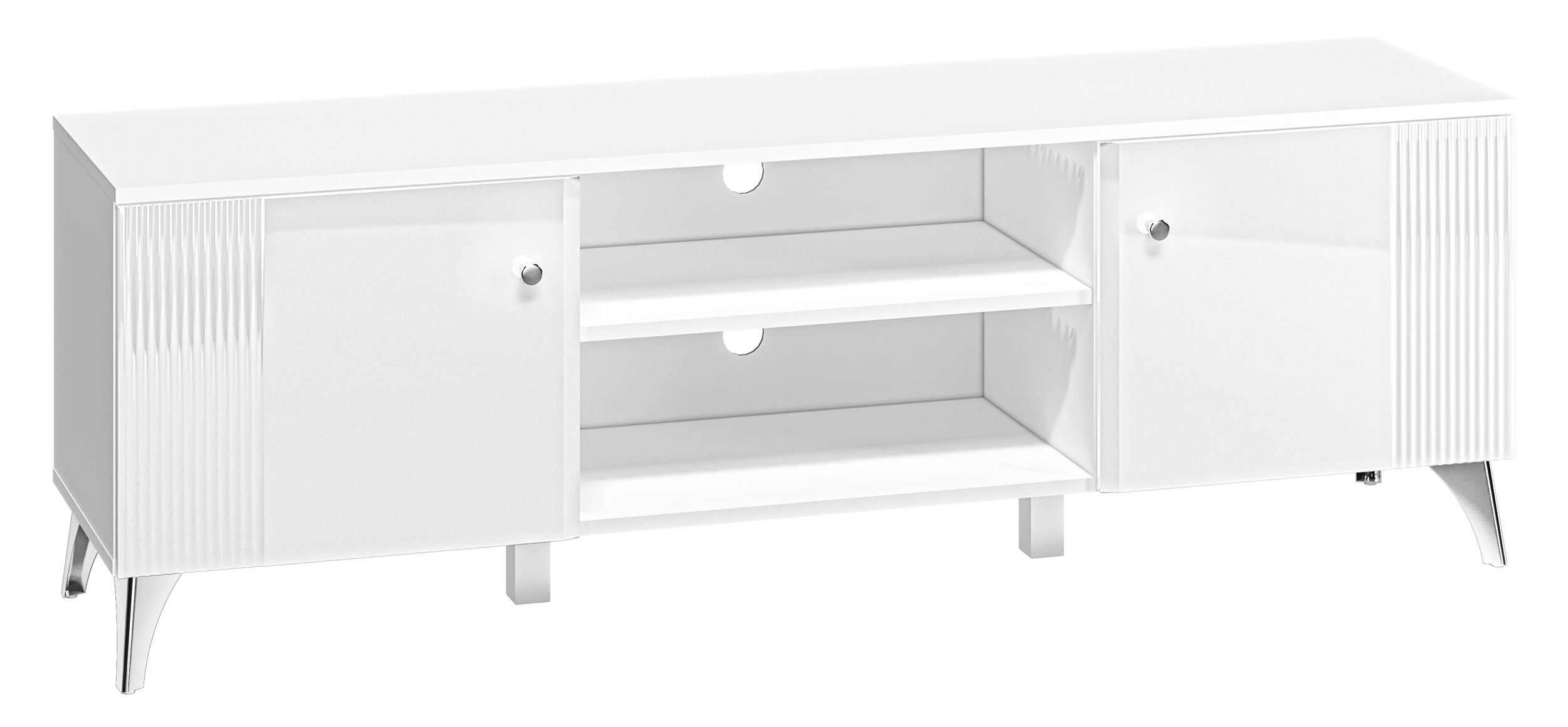 Szafka RTV Mogalla 160 cm Biała / Biały połysk - zdjęcie 1