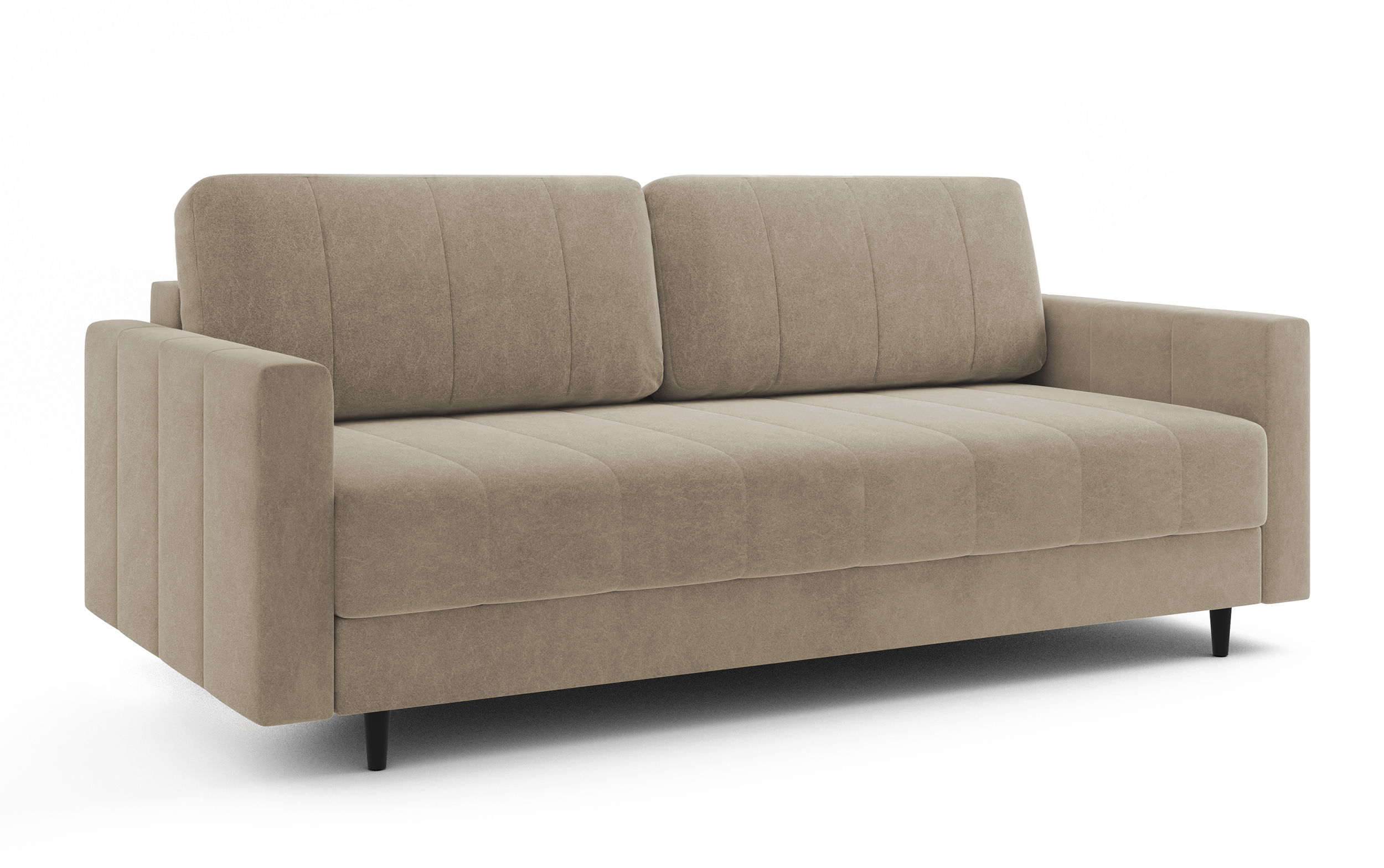 Kanapa rozkładana trzyosobowa Ambon z pojemnikiem beżowa welur łatwoczyszczący - zdjęcie 1