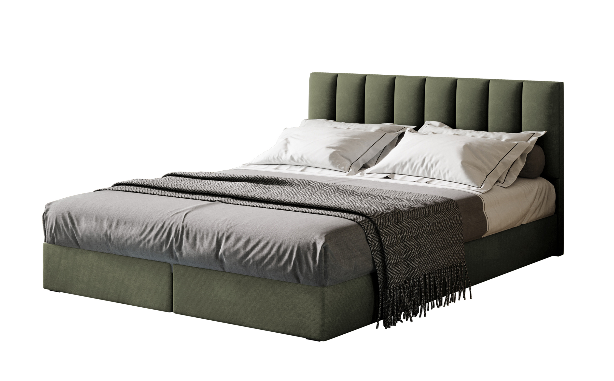 Łóżko kontynentalne 180x200 cm Dorsetto z pojemnikami i materacem bonellowym oliwkowe welur hydrofobowy - zdjęcie 1